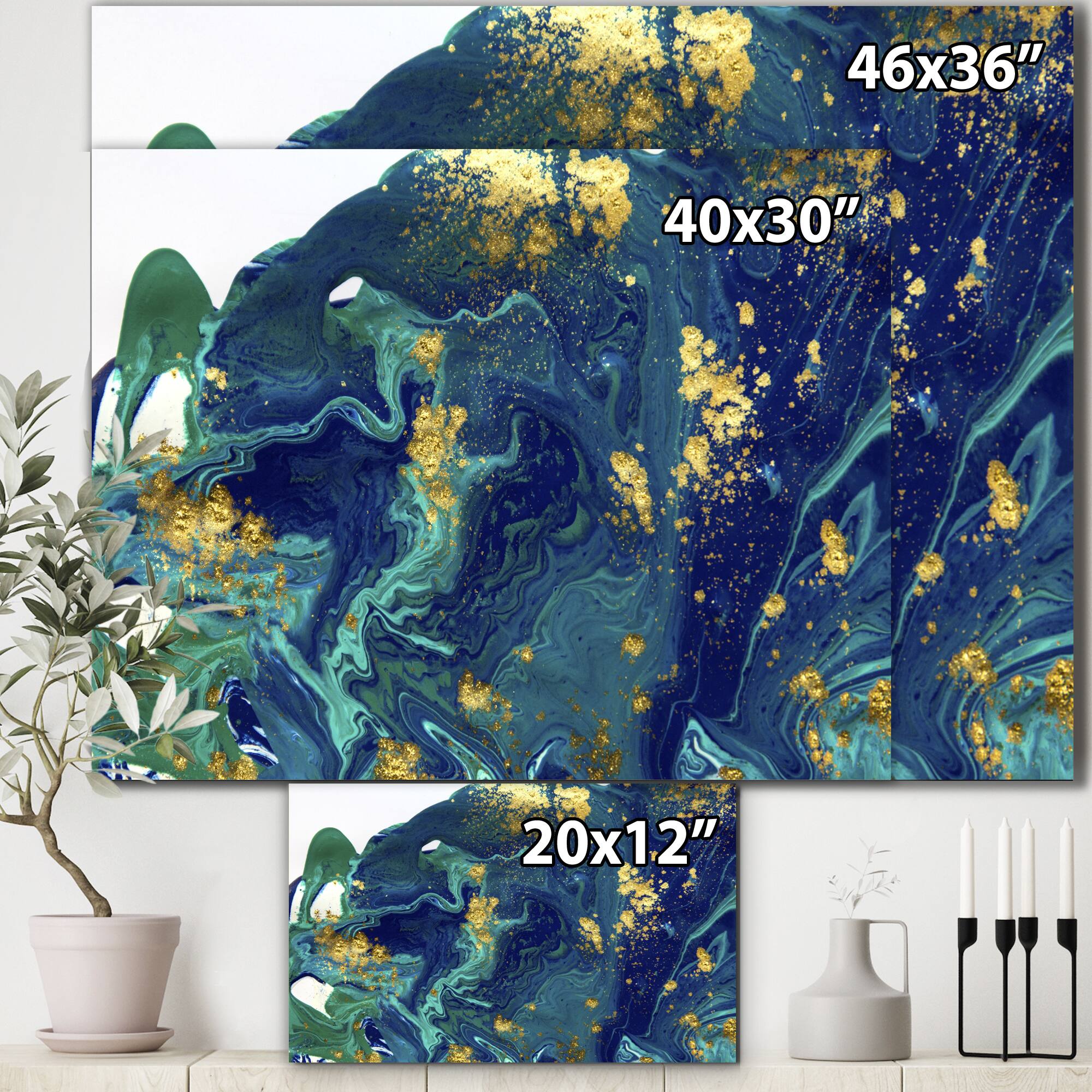 Designart - Golden Marble On Dark Blue Universe