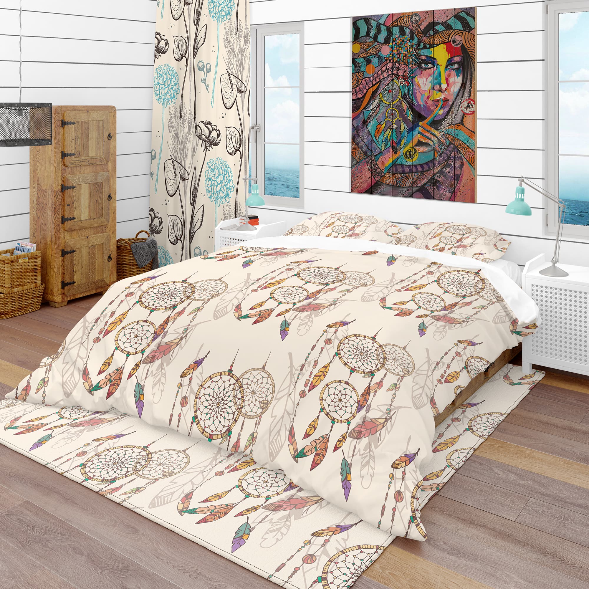 Designart &#x27;Bohemian Dream Catcher with Beads &#x26; Feathers&#x27; Southwestern Bedding Set - Duvet Cover &#x26; Shams
