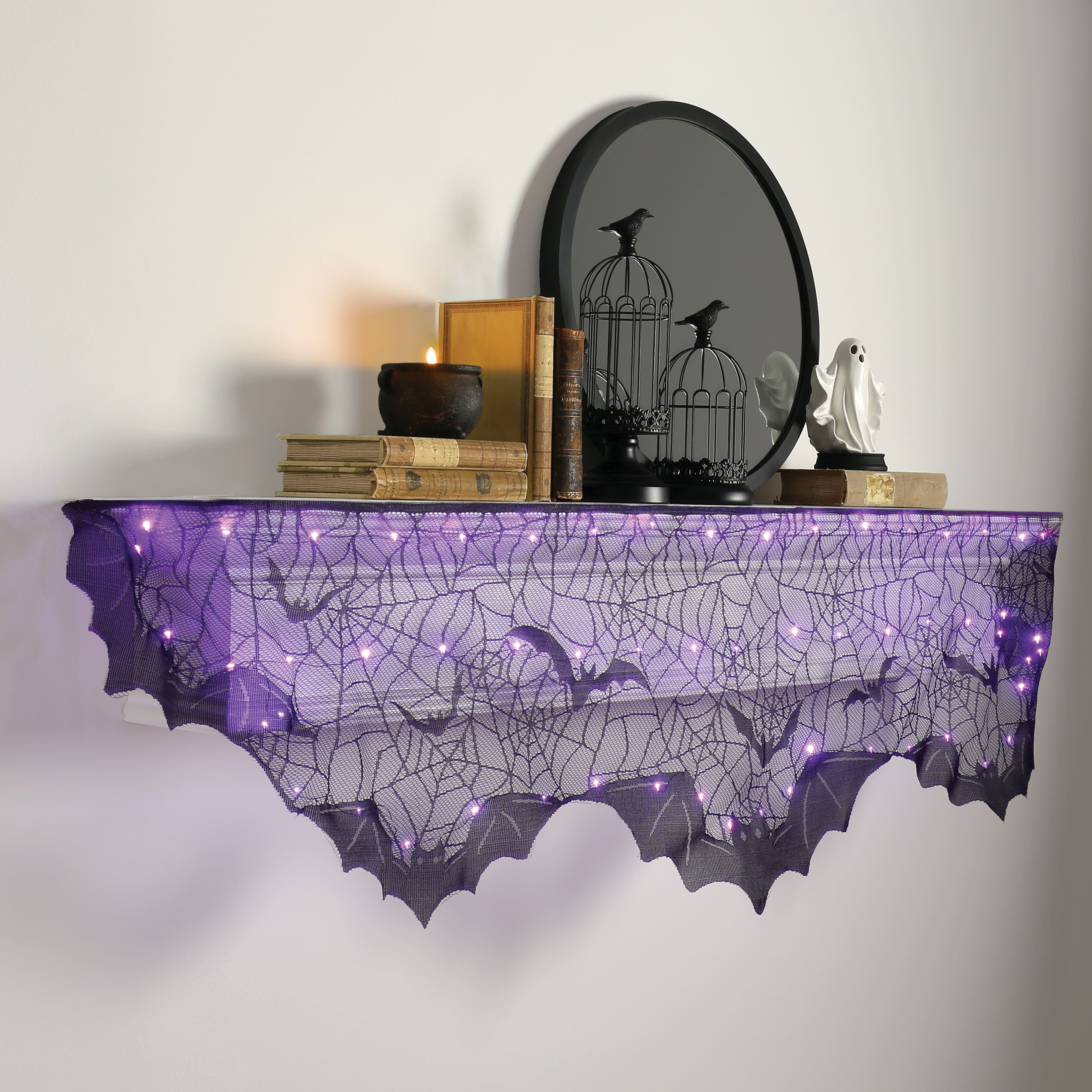 96&#x22; Black Bat LED Lighted Mantel Scarf by Ashland&#xAE;