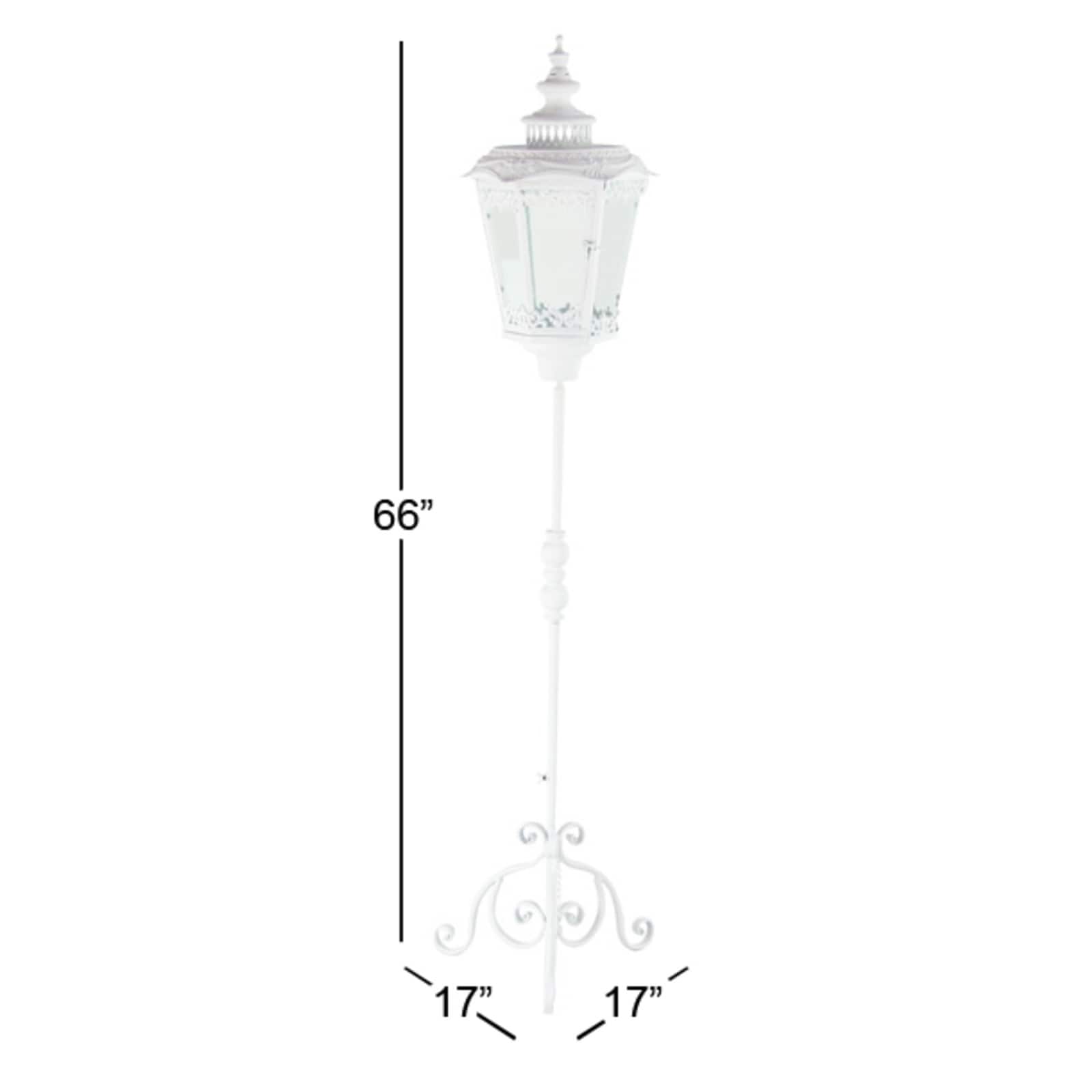 White Iron Vintage Candle Holder Lantern, 66&#x22; x 17&#x22; x 17&#x22;