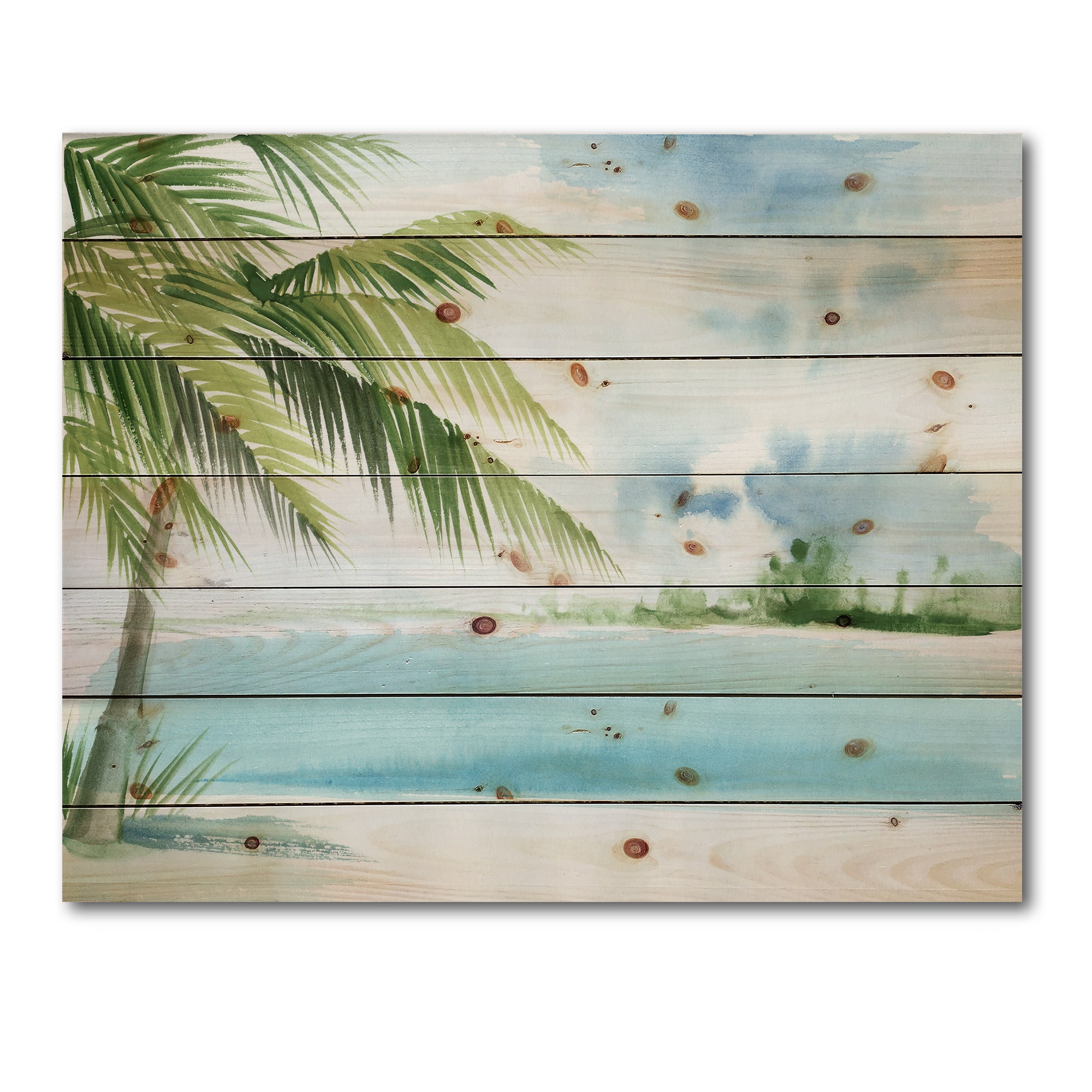 Designart - Palm Beach Resort At Dawn I - Nautical & Coastal Print on Natural Pine Wood