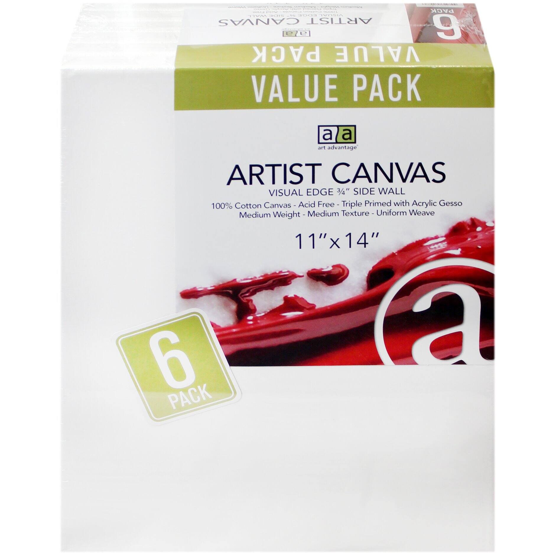 Art Advantage® 6 Pack 11" x 14" Visual Edge Value Pack Canvas