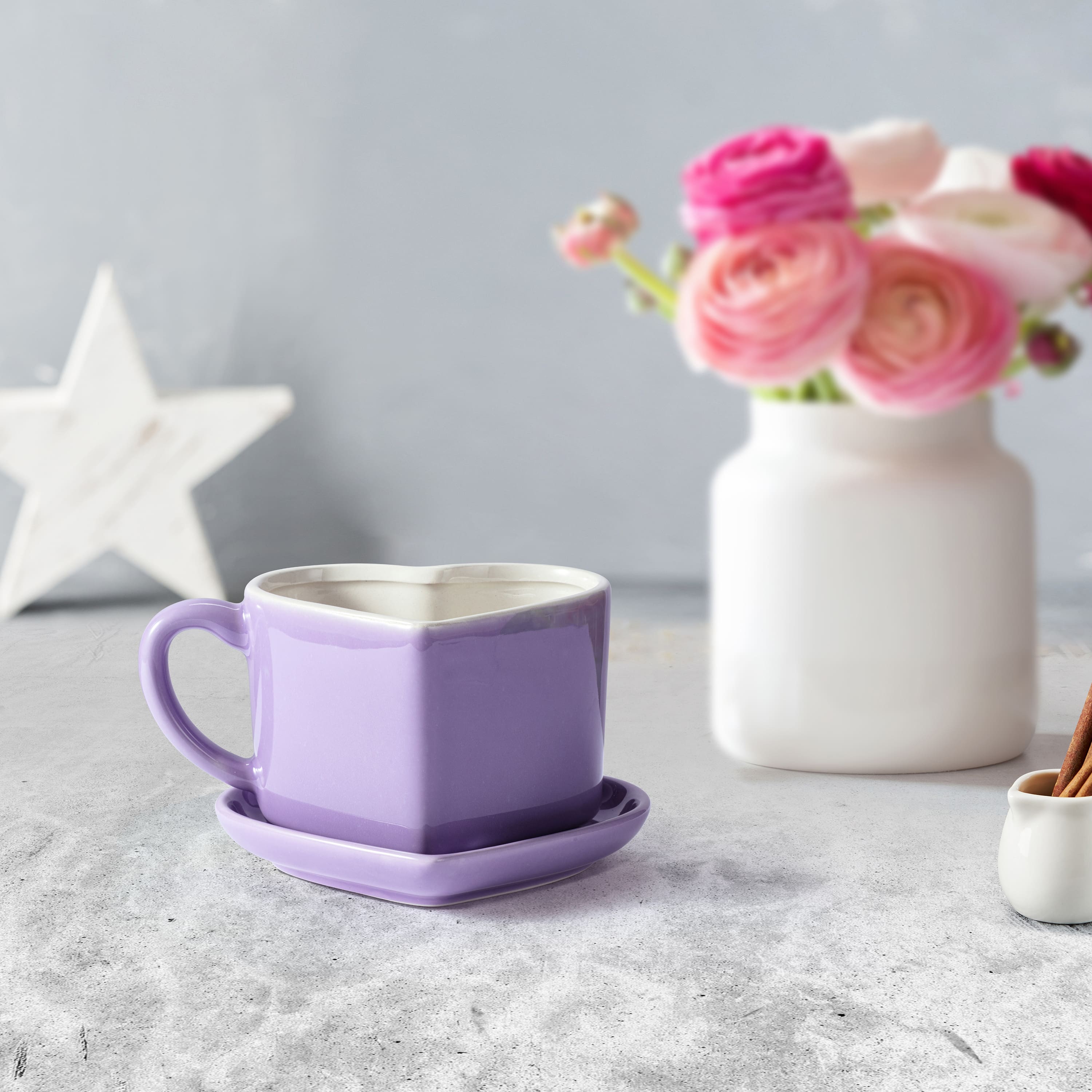 Miss Valentine Purple Ceramic Candy Heart Mug &#x26; Saucer