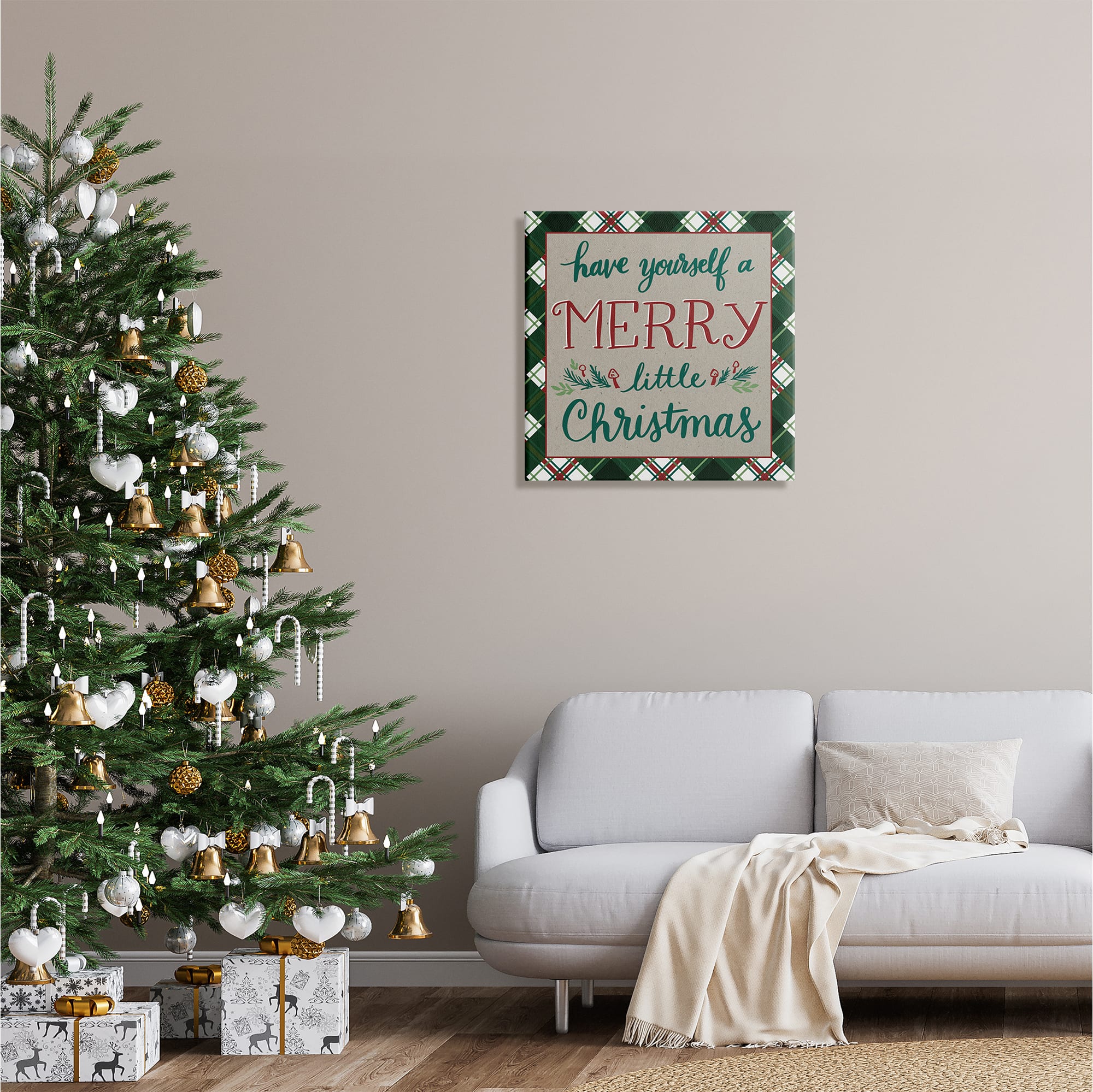 Stupell Industries Merry Little Christmas Plaid Holiday Canvas Wall Art