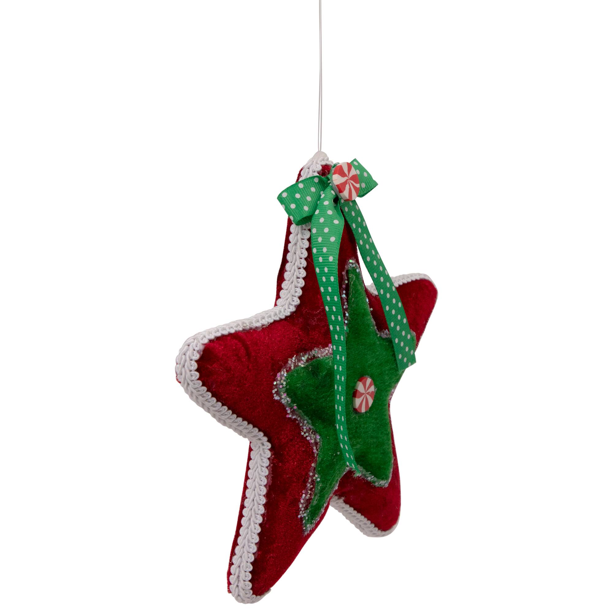Plush Peppermint Star Christmas Ornament - 8" - Red and Green