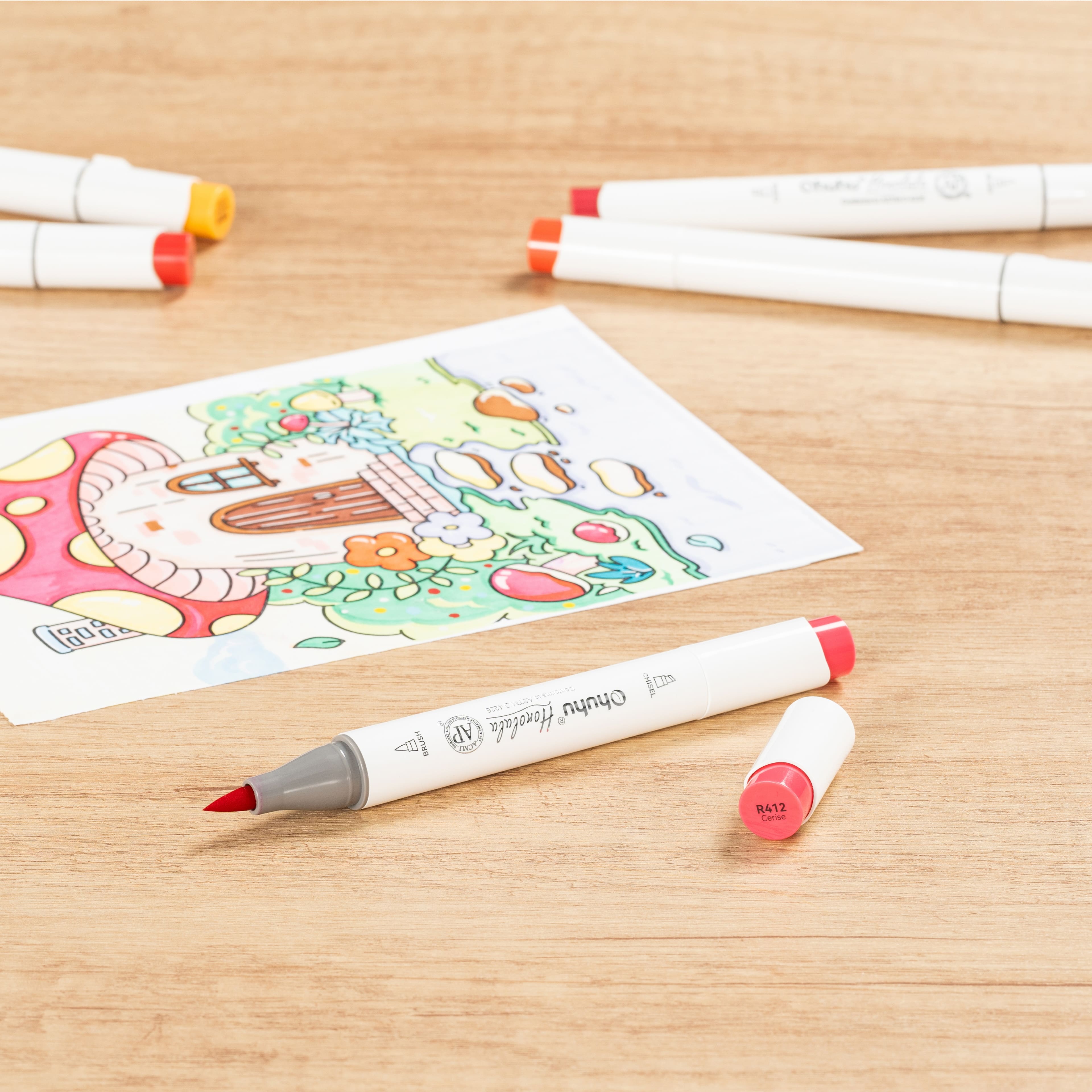 Ohuhu&#xAE; Honolulu Brush &#x26; Chisel Dual Tip Marker