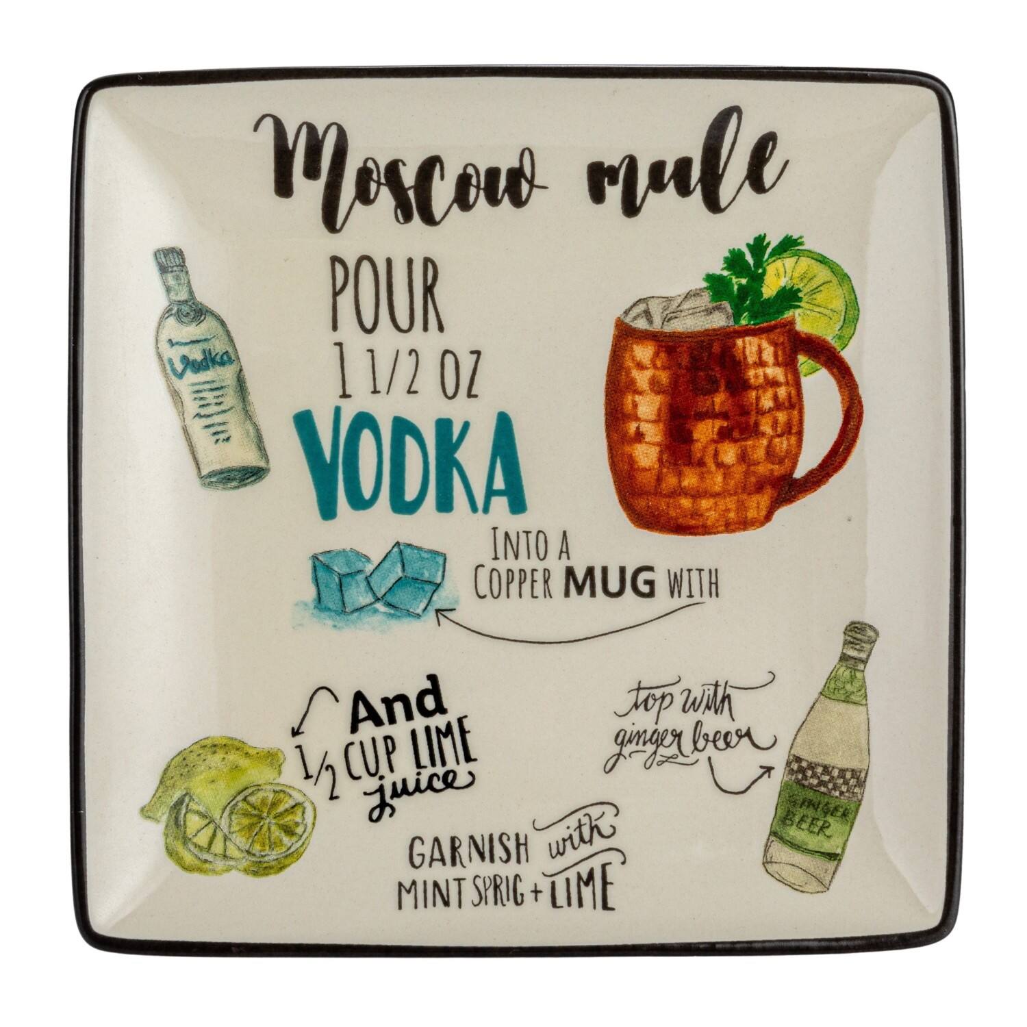 Hello Honey® 6" Cocktail Recipe Design Stoneware Plate Set