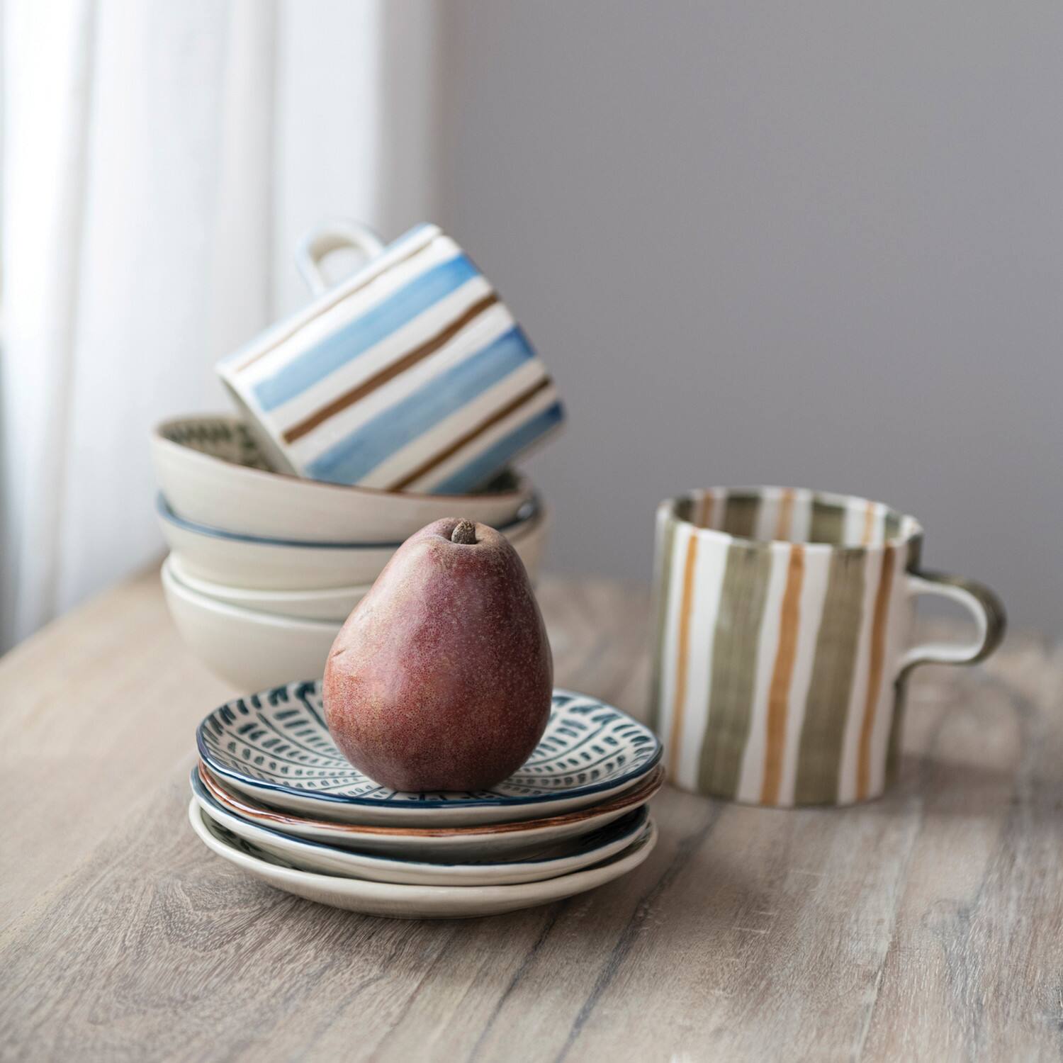 Hello Honey&#xAE; 5&#x22; Striped Stoneware Mug Set