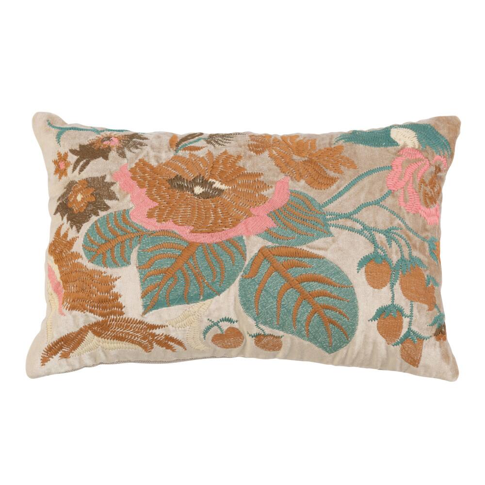Hello Honey® Multicolor Floral Embroidery & Chambray Back Cotton Velvet Lumbar Pillow