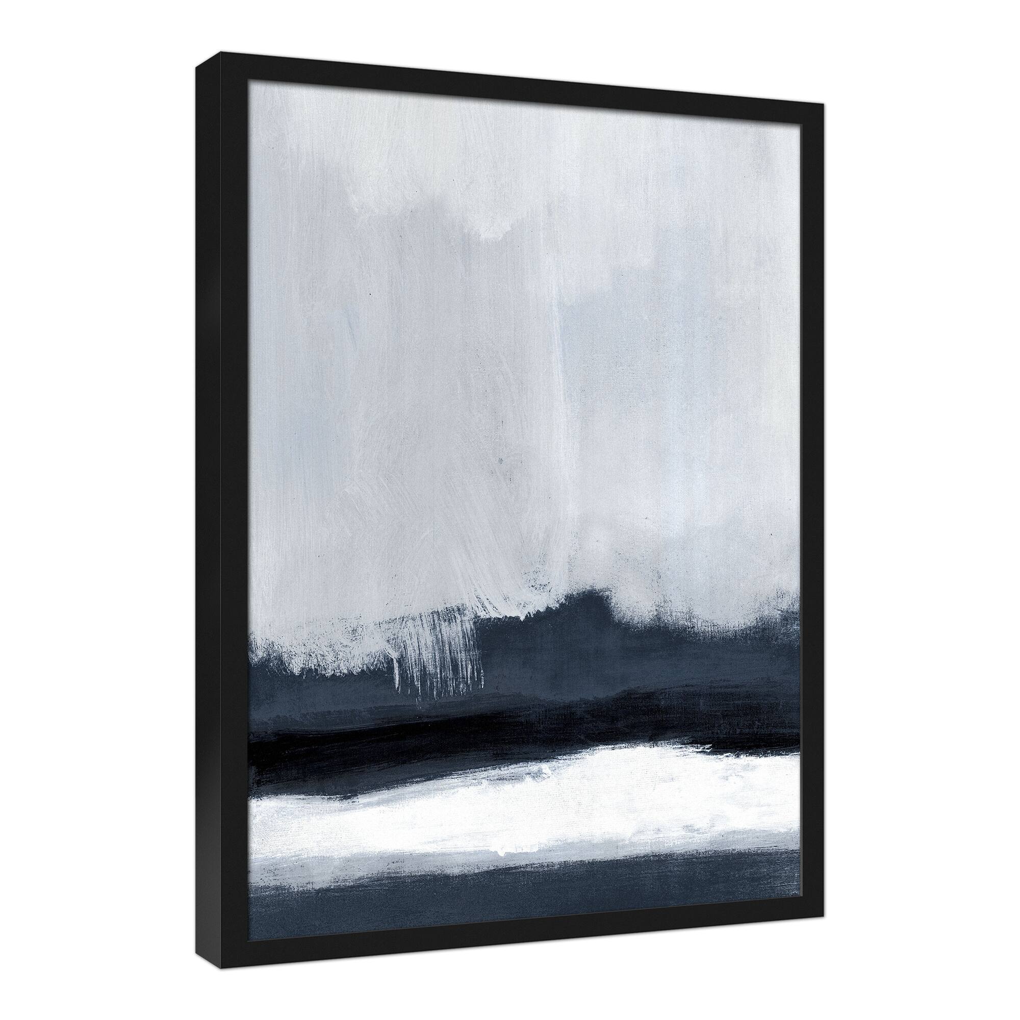 Navy and White Abstract 20" x 30" Black Framed Canvas