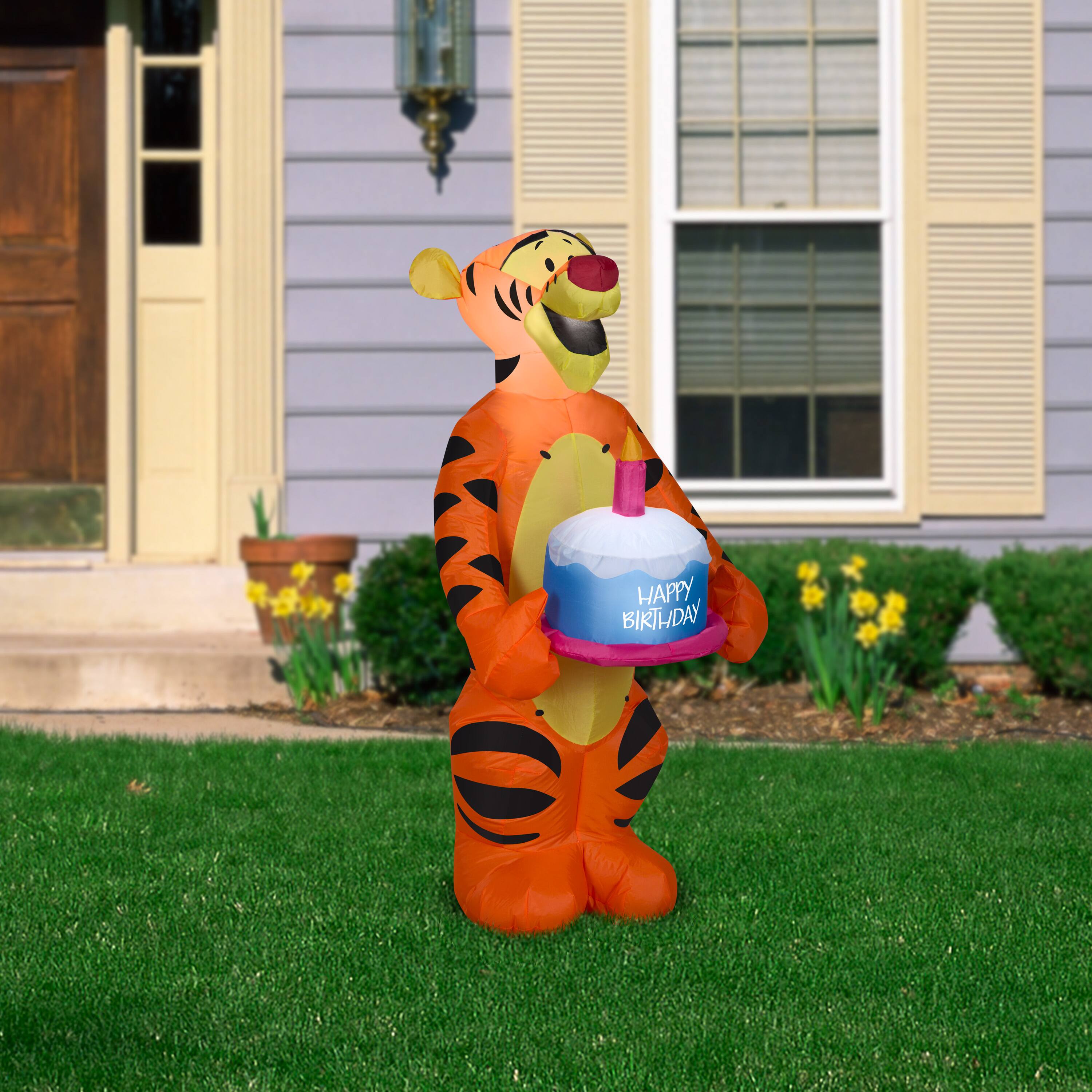 3.5ft. Airblown&#xAE; Inflatable Tigger Holding Birthday Cake