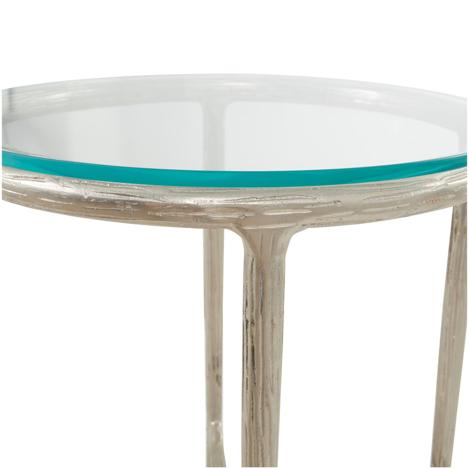 23" Aluminum Textured Accent Table with Glass Tabletop