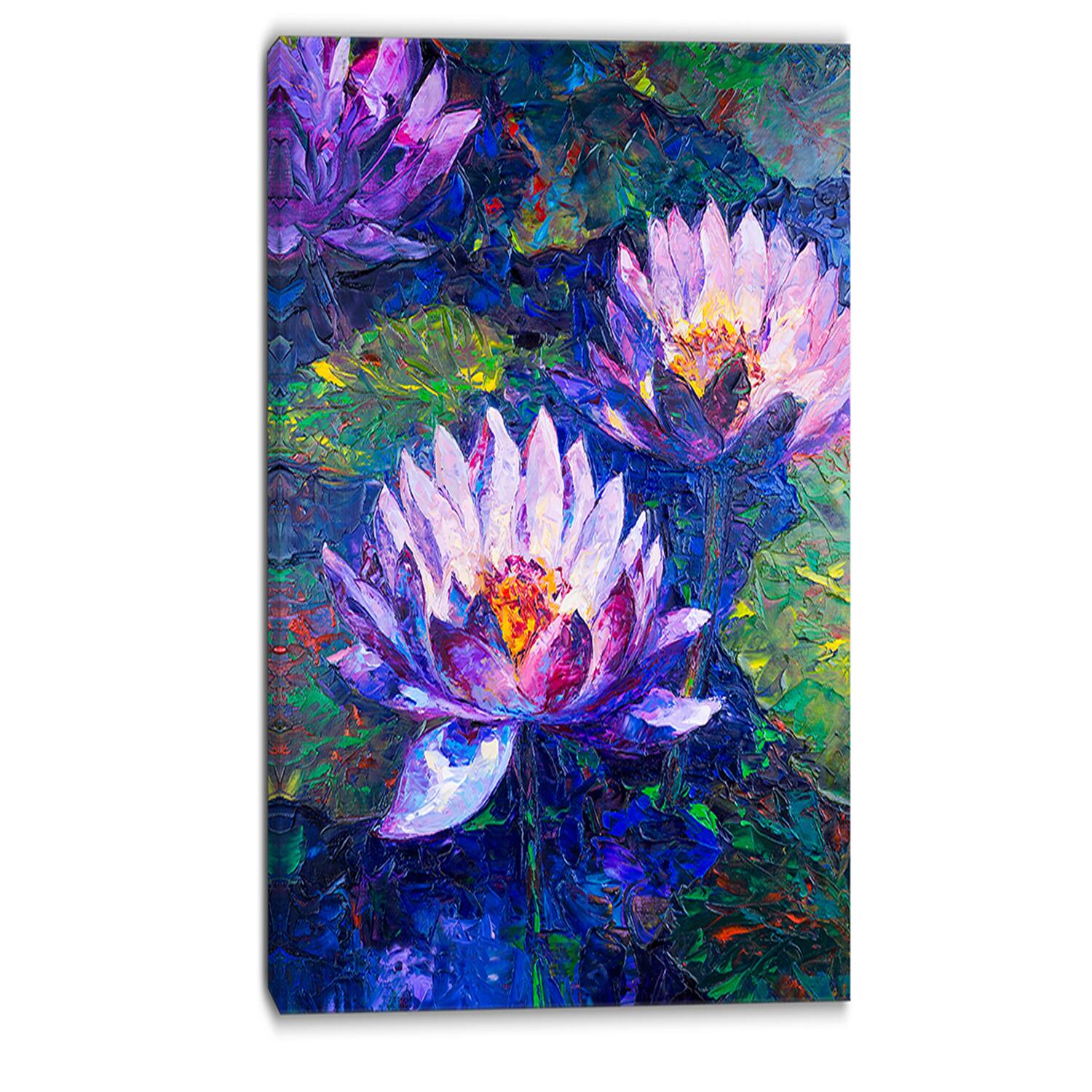 Designart - Blue Lotus Oil Painting - Floral Art Canvas Print