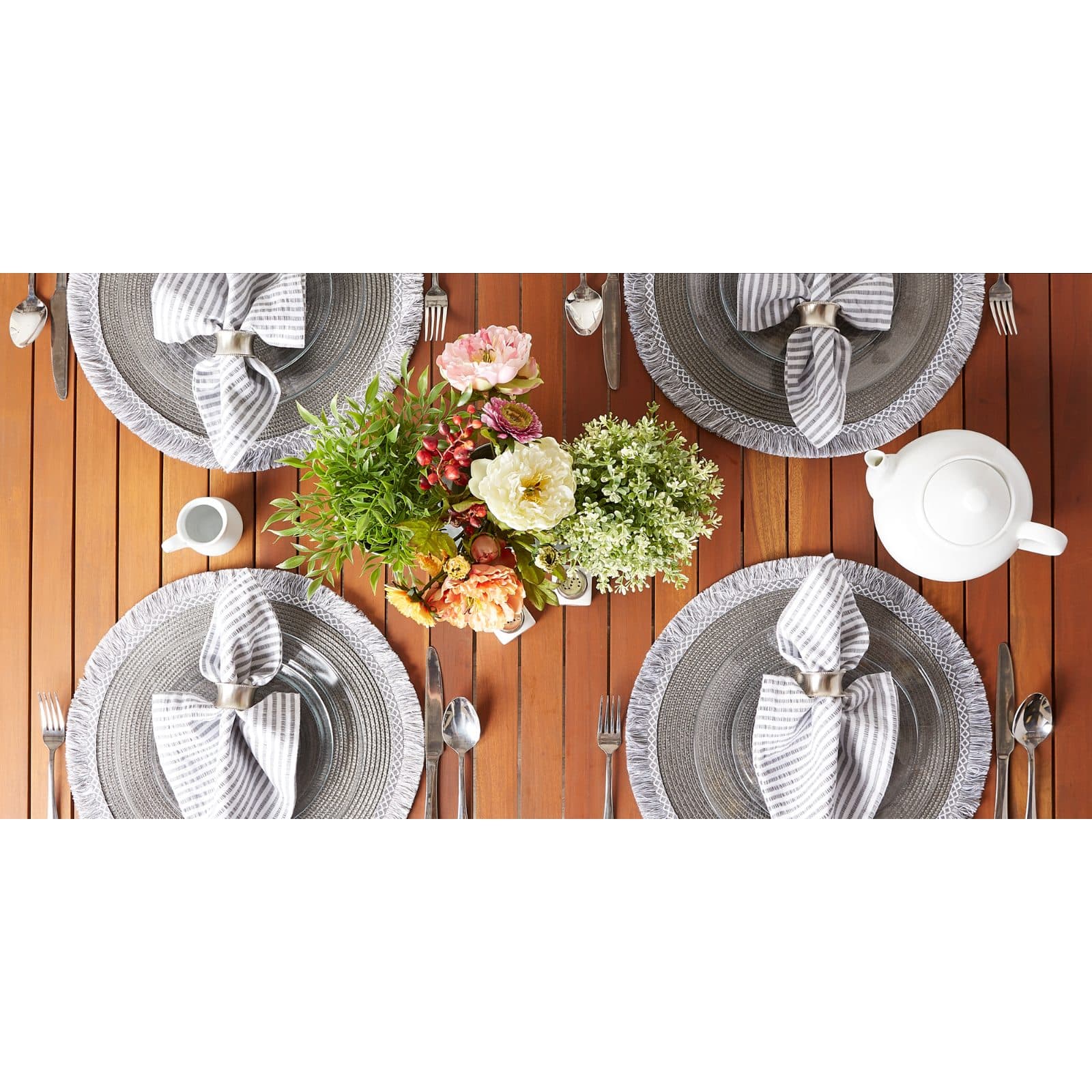 DII® 15" Round Gray Fringed Placemat Set, 6ct.