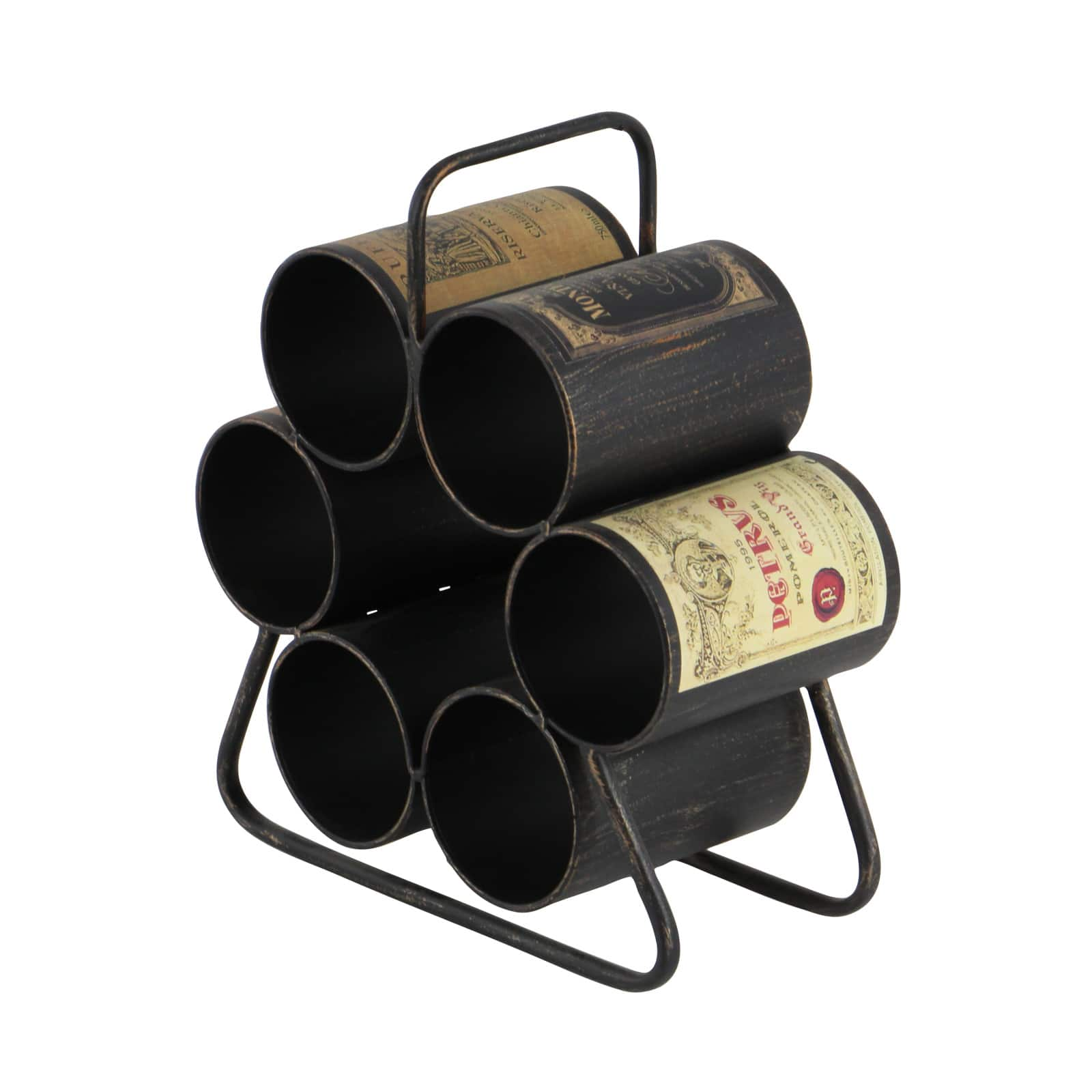 14&#x22; Black Metal Industrial Wine Holder Rack