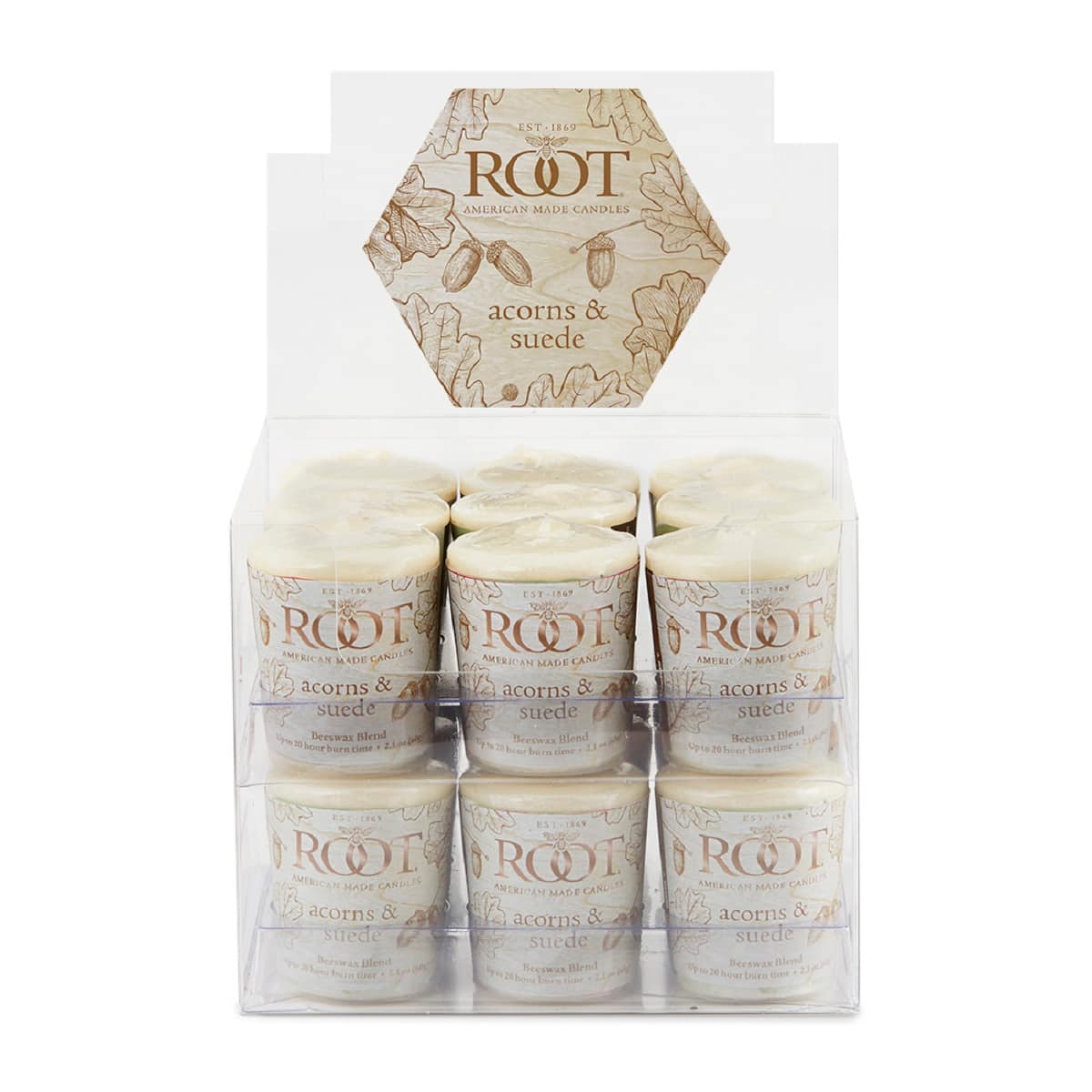 Root Candles Acorns & Suede 20-Hour Scented Beeswax Blend Votive Candles, 18ct. | Michaels®