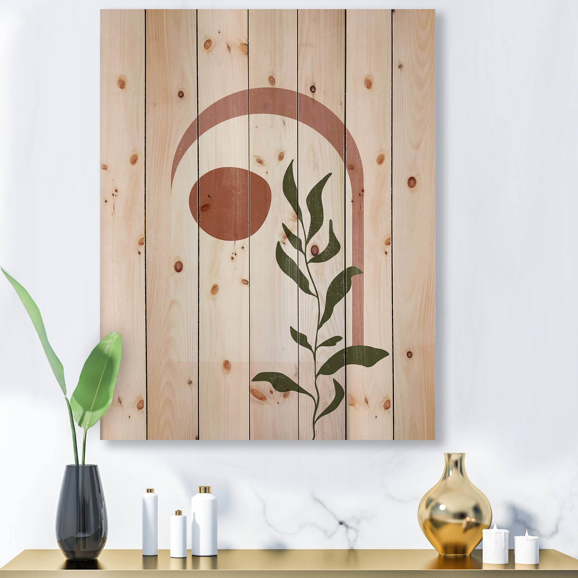 Designart - Abstract Geometrical Moon With Leaf III