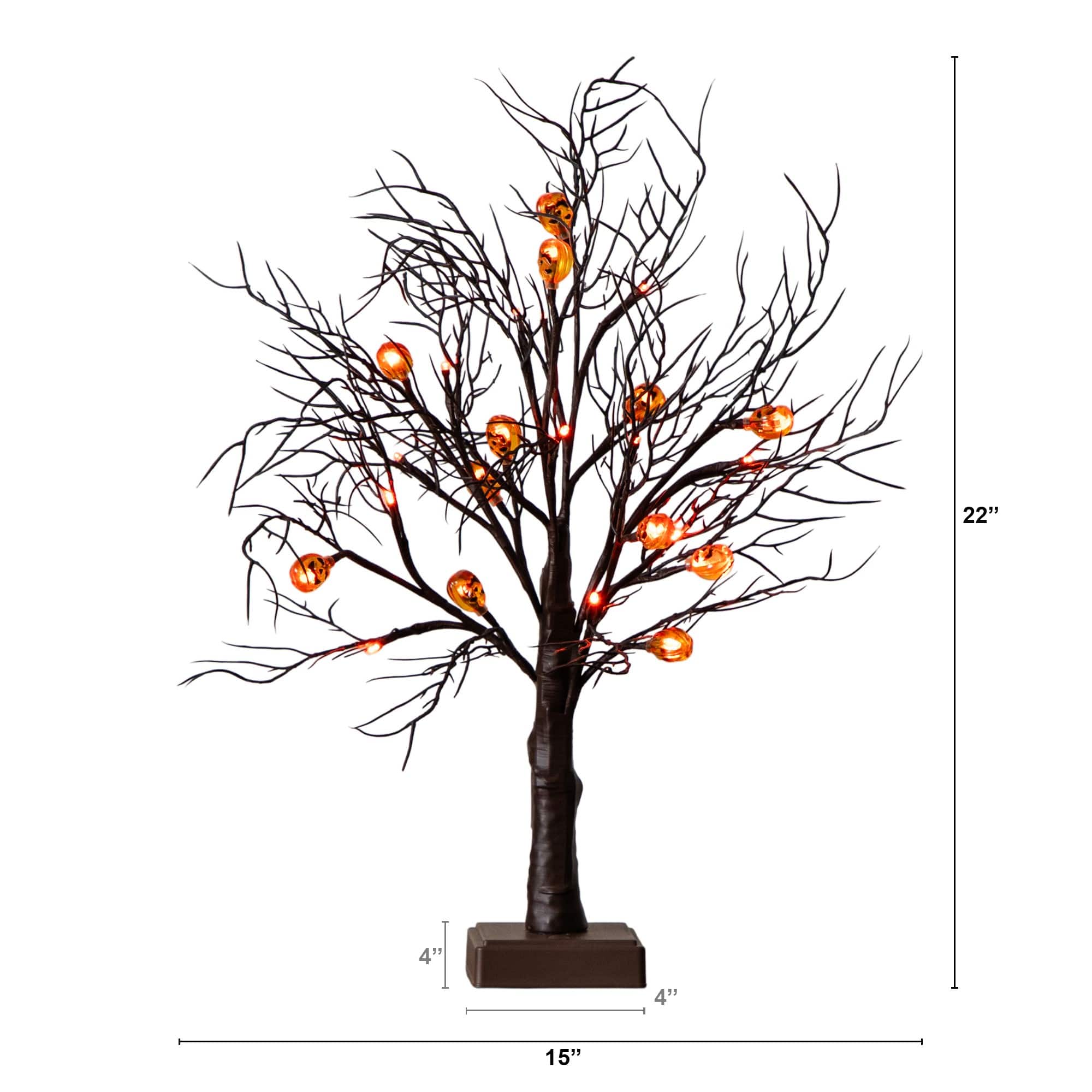 22in. Pre-Lit Artificial Halloween Brown Twig Tree with 12 Orange LED Pumpkin Shaped Lights