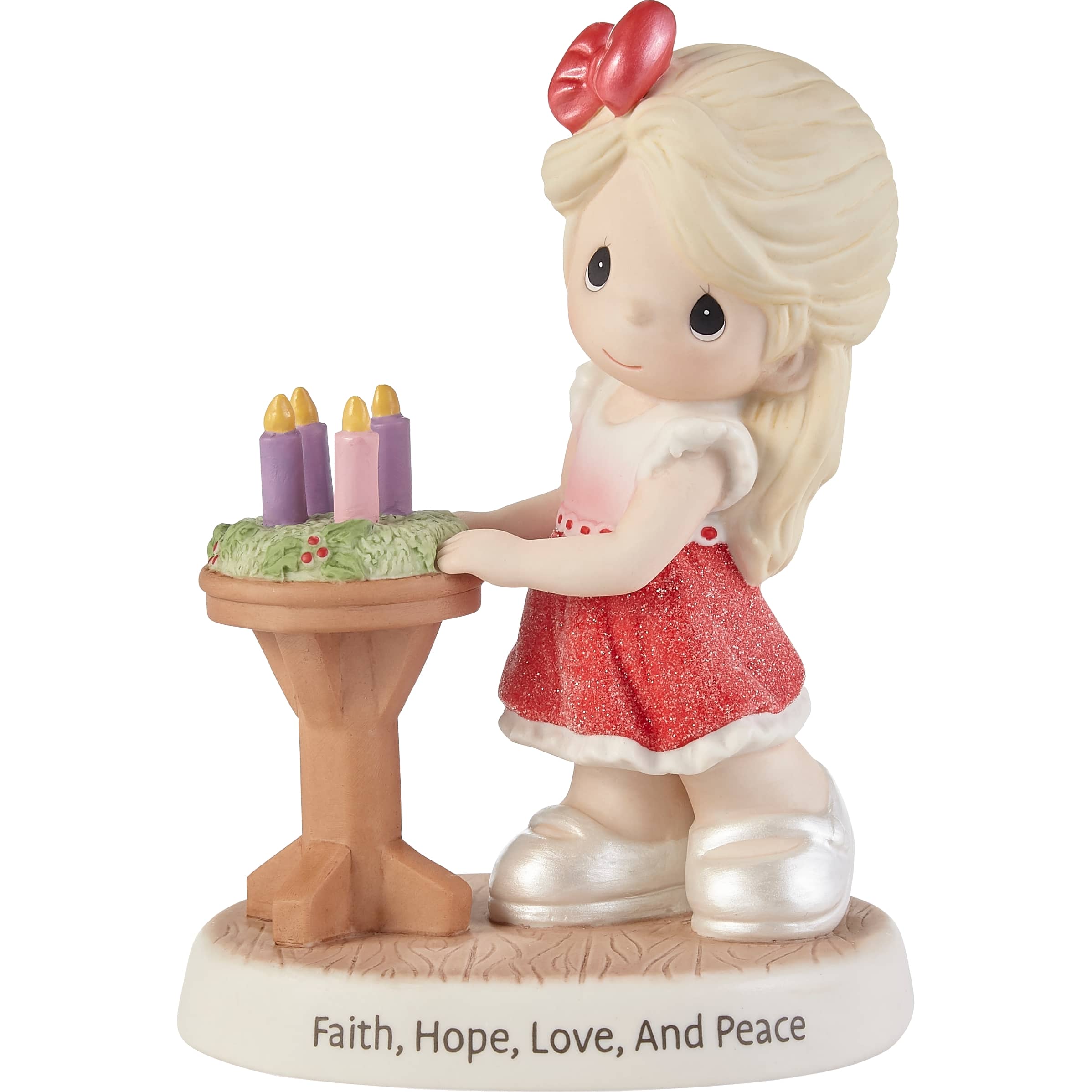 Precious Moments 5.75&#x22; Wishing You Faith, Hope, Love, and Peace Bisque Porcelain Figurine