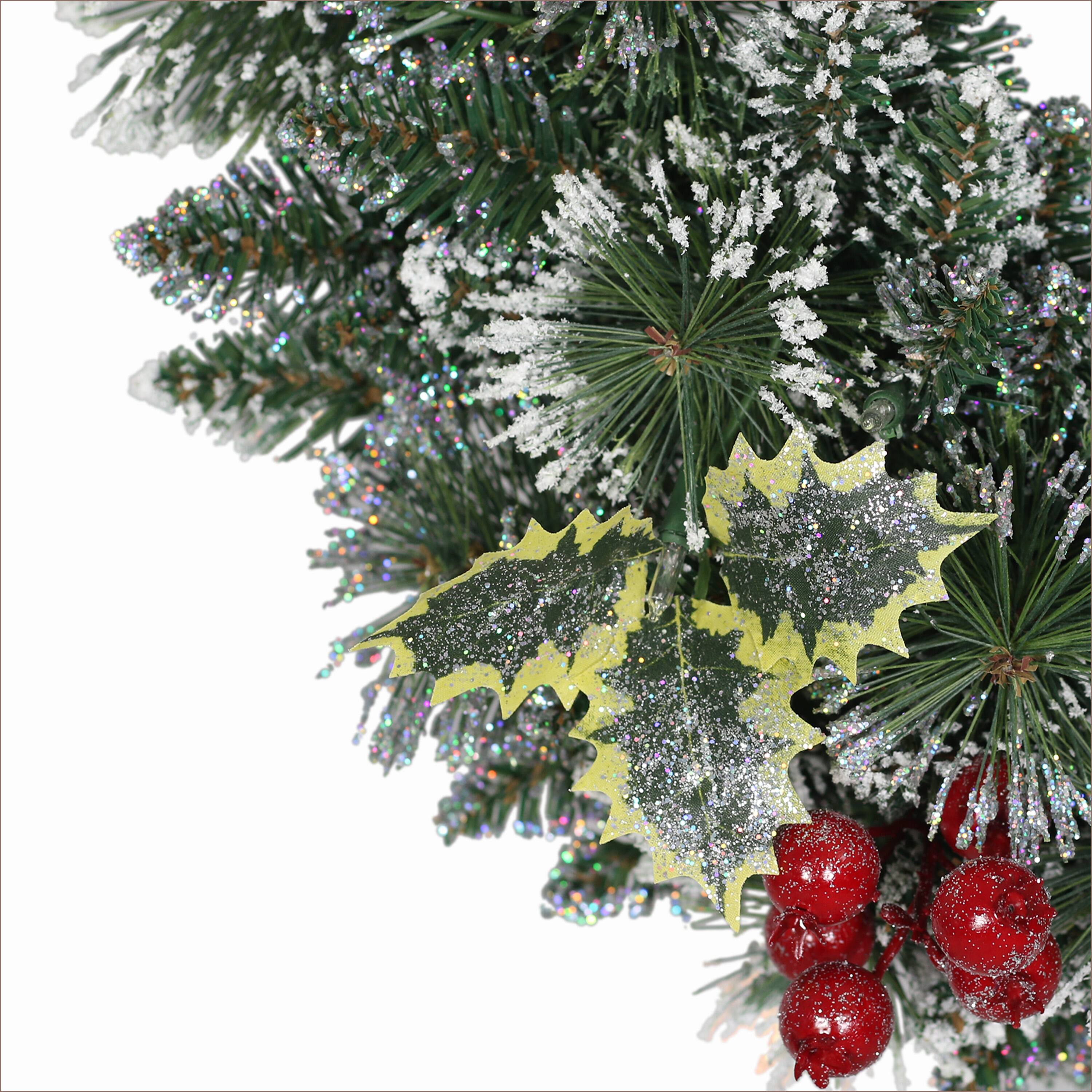 24&#x22; Pre-Lit Snowy Silverton Pine Wreath