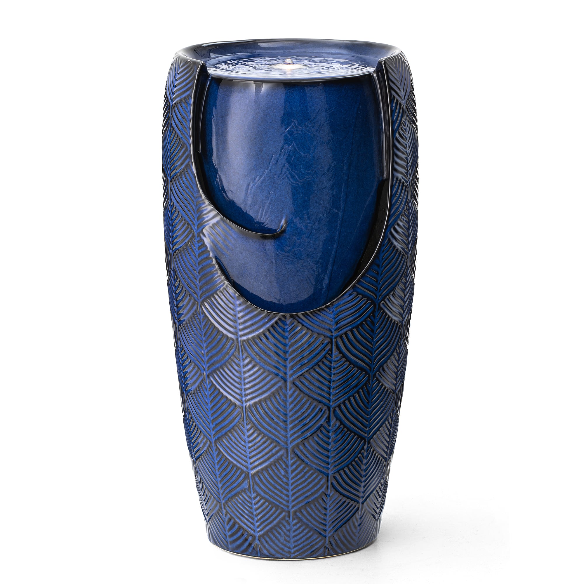 Glitzhome® 29.25" LED Cobalt Blue Scale-Like Ceramic Pot Outdoor Floor Fountain