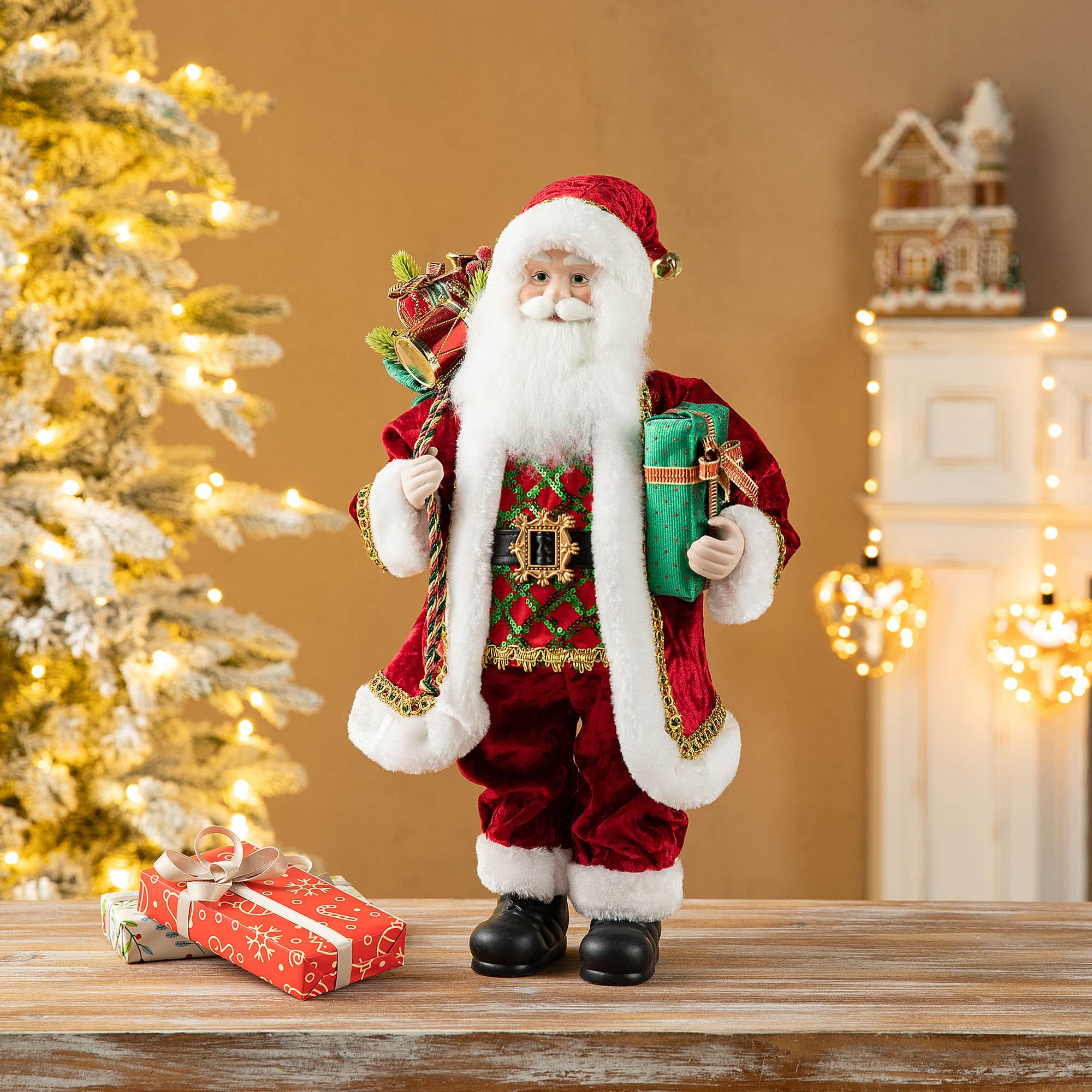 Glitzhome&#xAE; 18&#x22; Faux Fur Traditional Christmas Santa Figurine