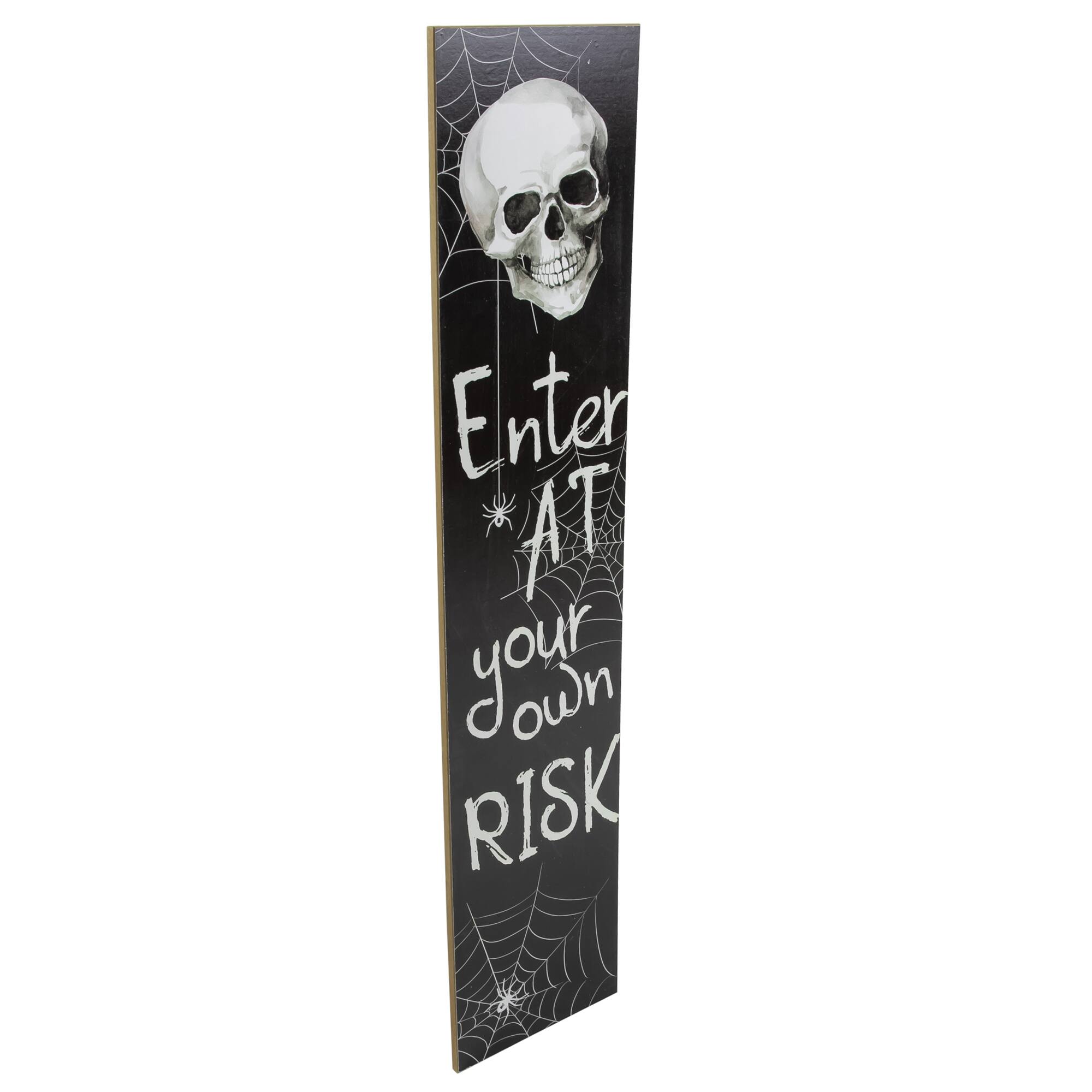 36&#x22; Black &#x26; White Enter at Your Own Risk Wood Halloween Wall Sign