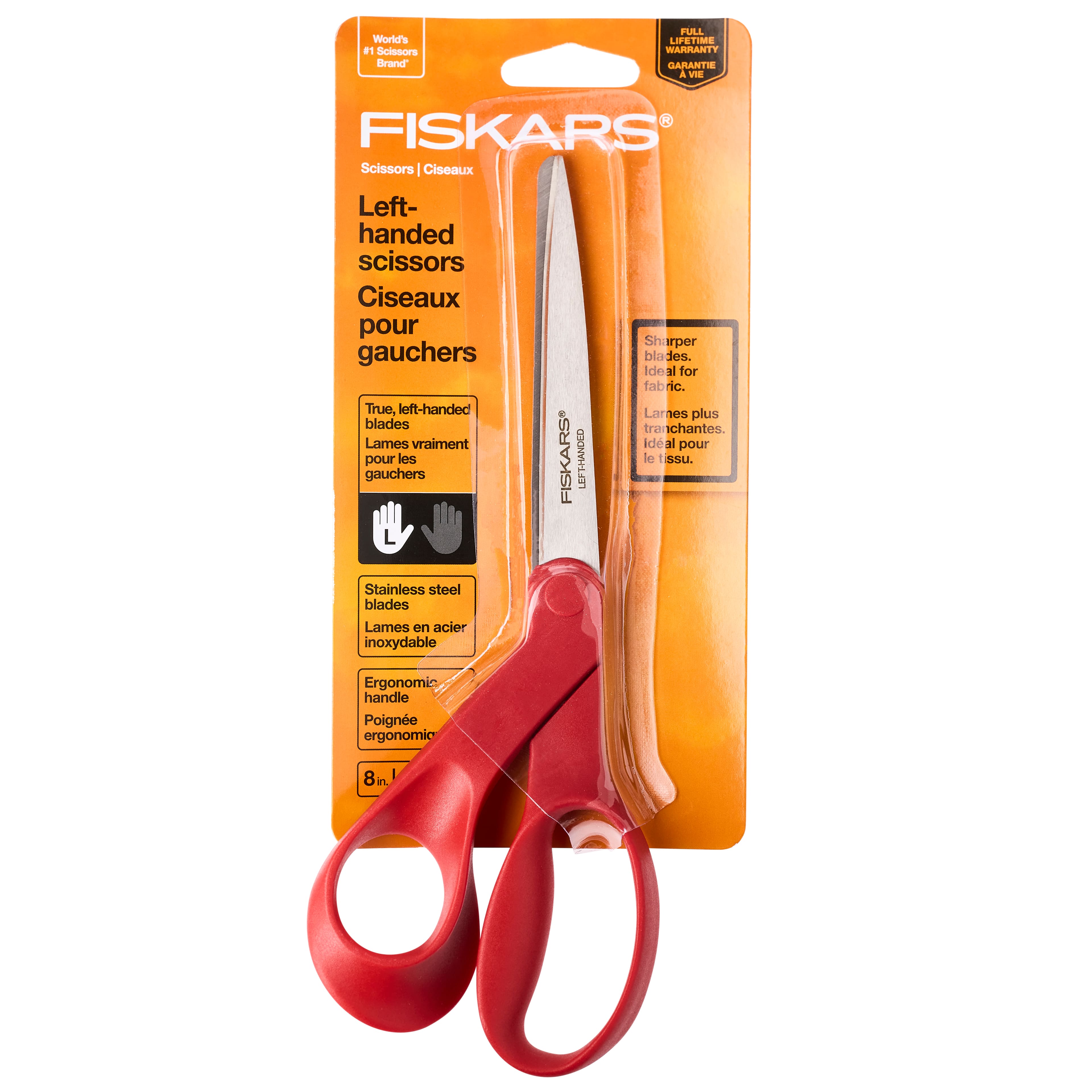 Left Handed Sewing Scissors - Fiskars scissors - red , 8 inch blades -  contour fit scissors - ships next business day — Handstitched Studio