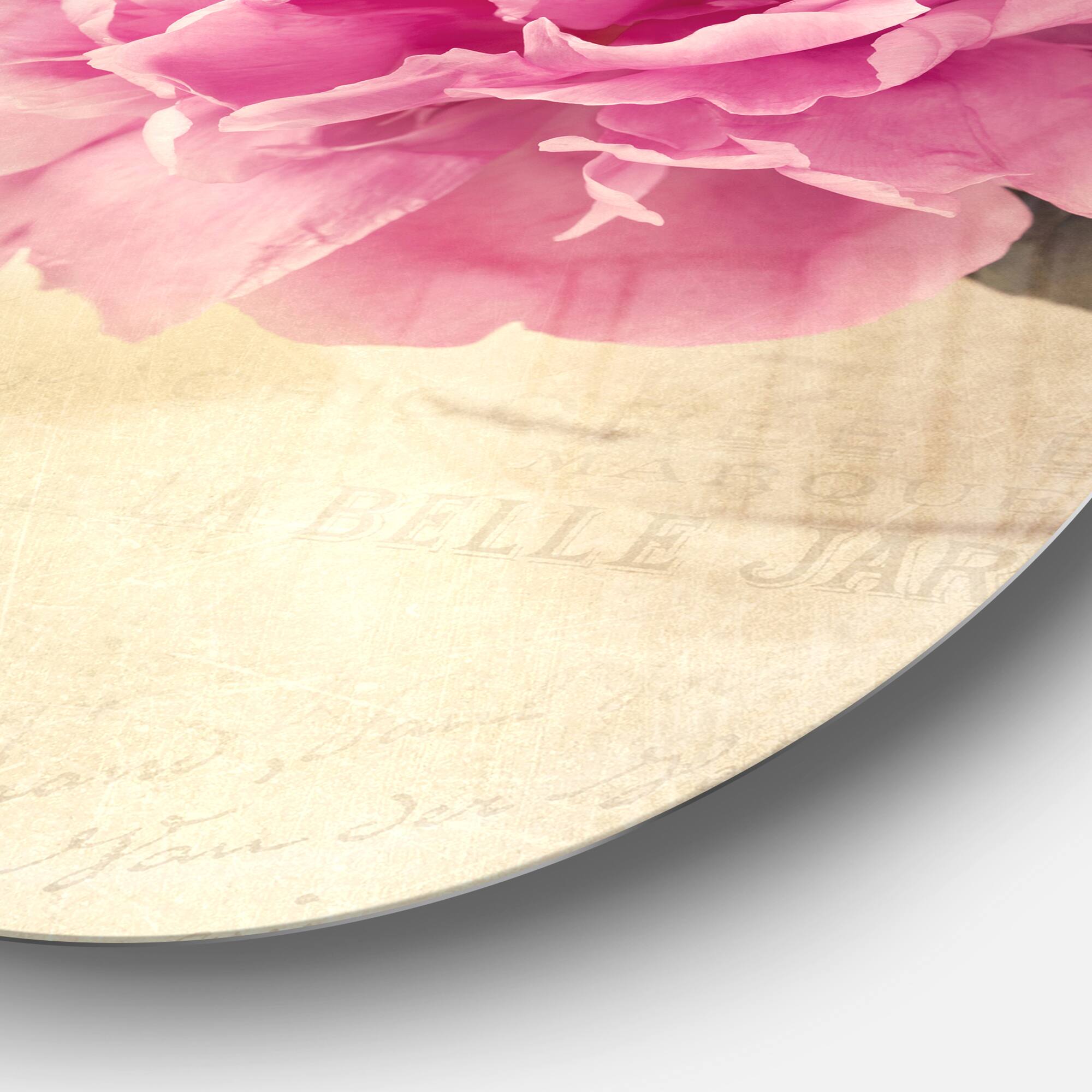 Designart - Peony Flowers in Vase on Table' Disc Floral Metal Circle Wall Art