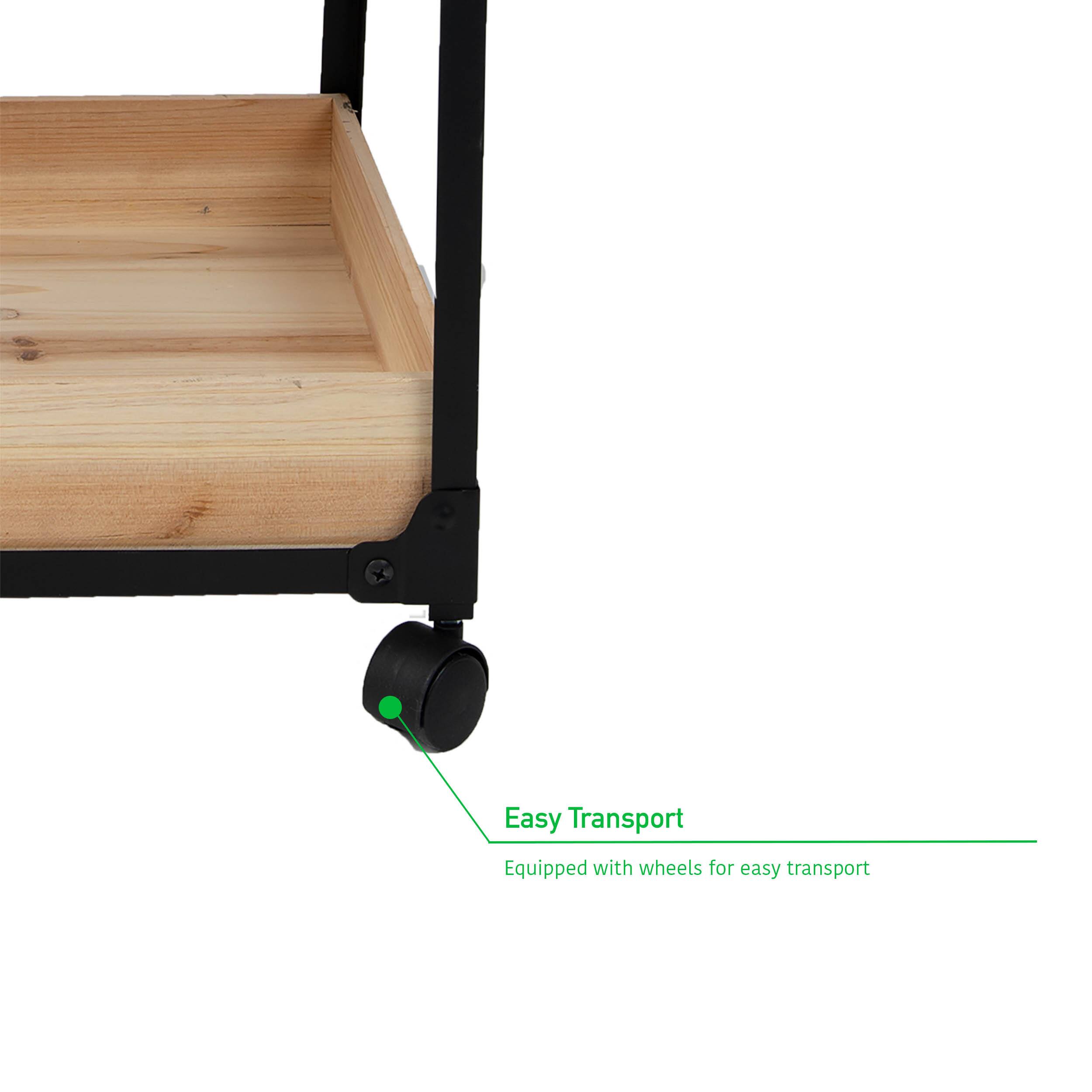 Mind Reader 3-Tier Black Metal Rolling Organizer with Wooden Baskets