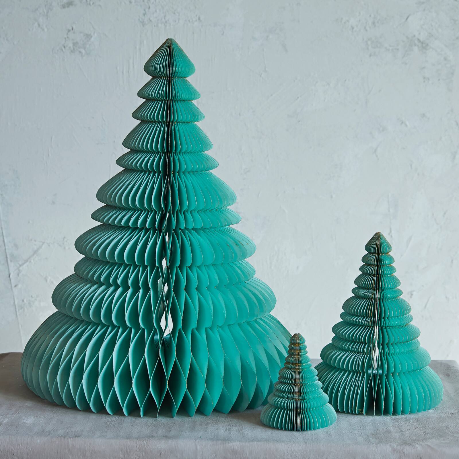 Hello Honey® Turquoise Handmade Recycled Paper Folding Honeycomb Tree Set with Glitter