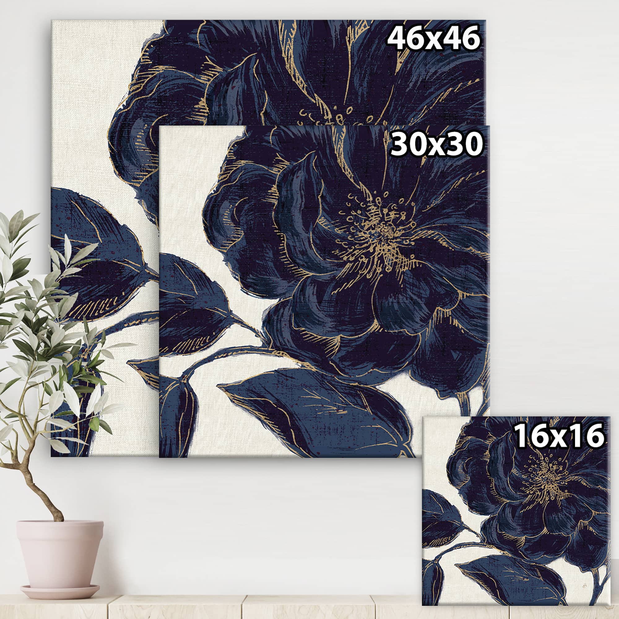 Designart - Dark Rose Gilded Gold - Floral Canvas Artwork