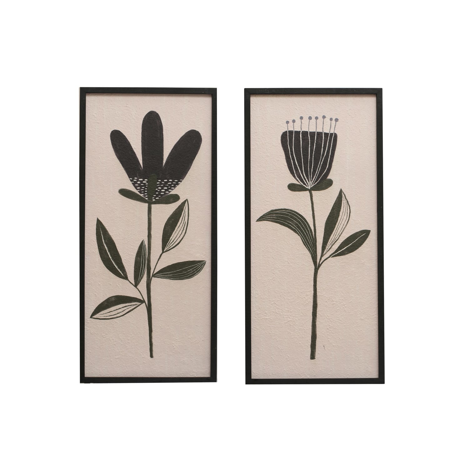 Black &#x26; Cream Flowers Wood Framed Textured Wall D&#xE9;cor Set