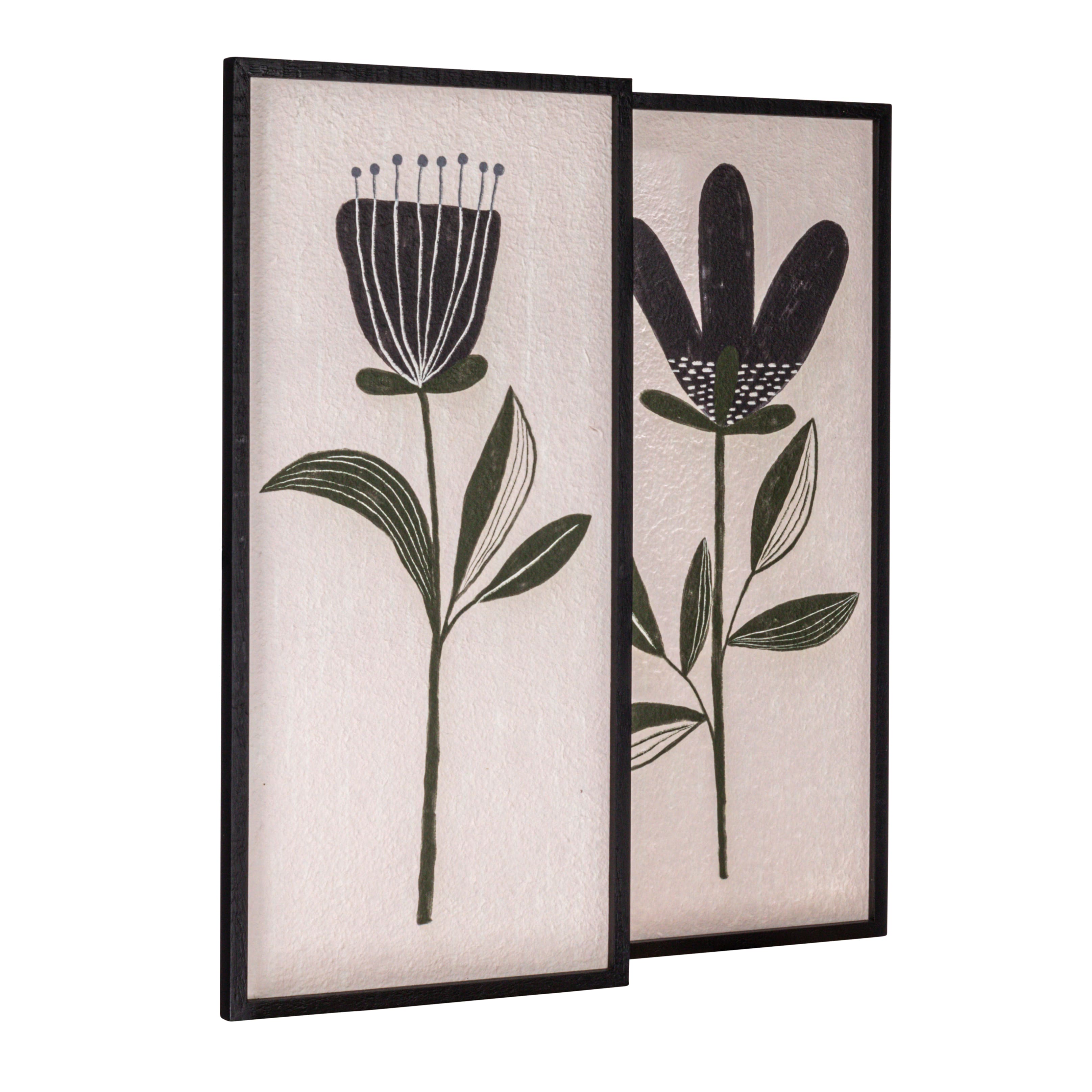 Hello Honey® Black & Cream Flowers Wood Framed Textured Wall Décor Set