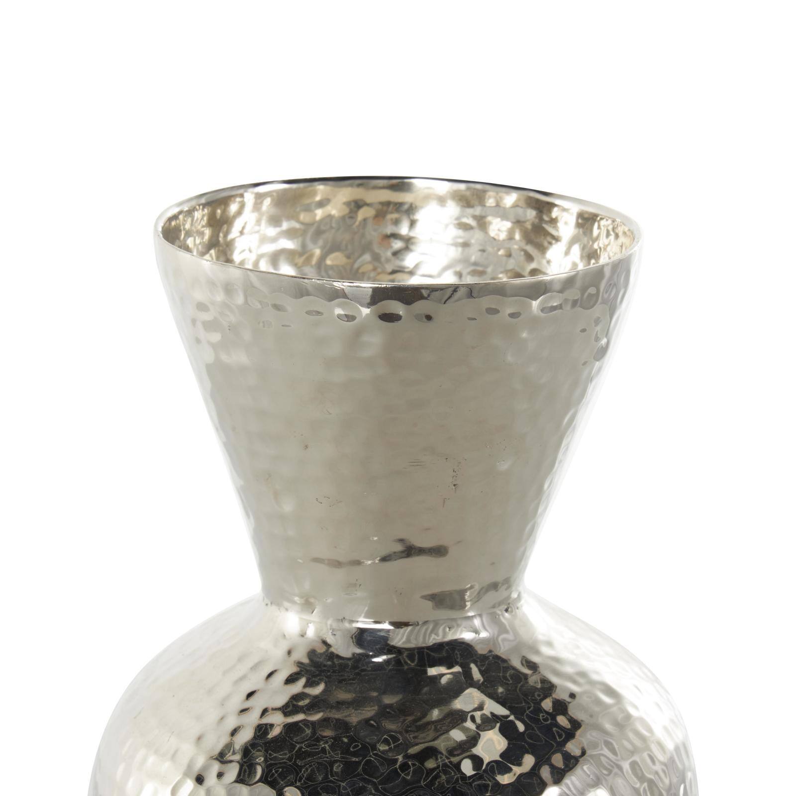 13" Silver Aluminum Metal Hammered Vase with Cone Shaped Opening