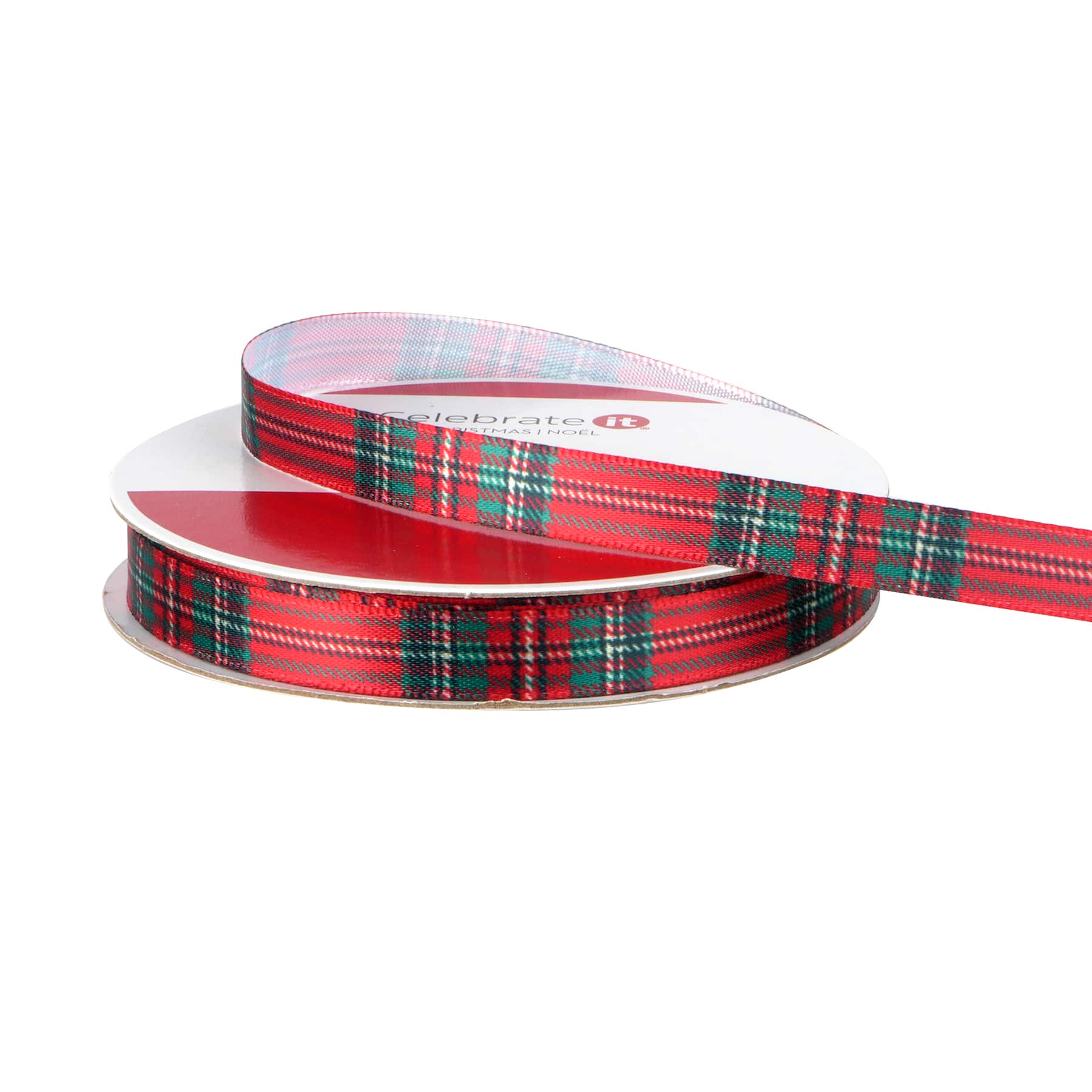 3/8&#x22; x 12ft. Red Tartan Ribbon by Celebrate It&#xAE; Christmas