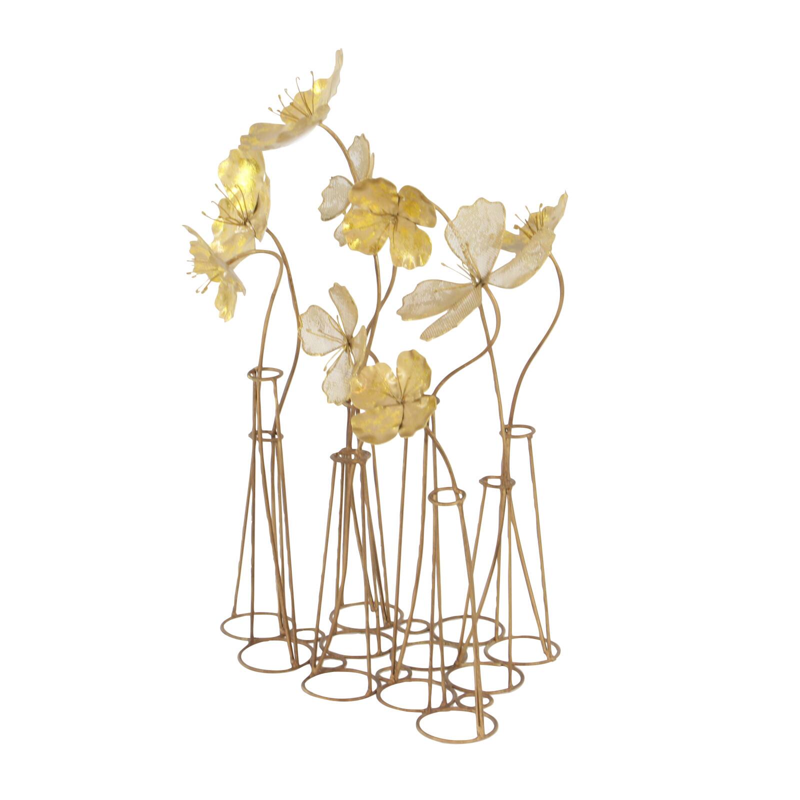 21&#x22; Gold Metal Flowers Sculpture