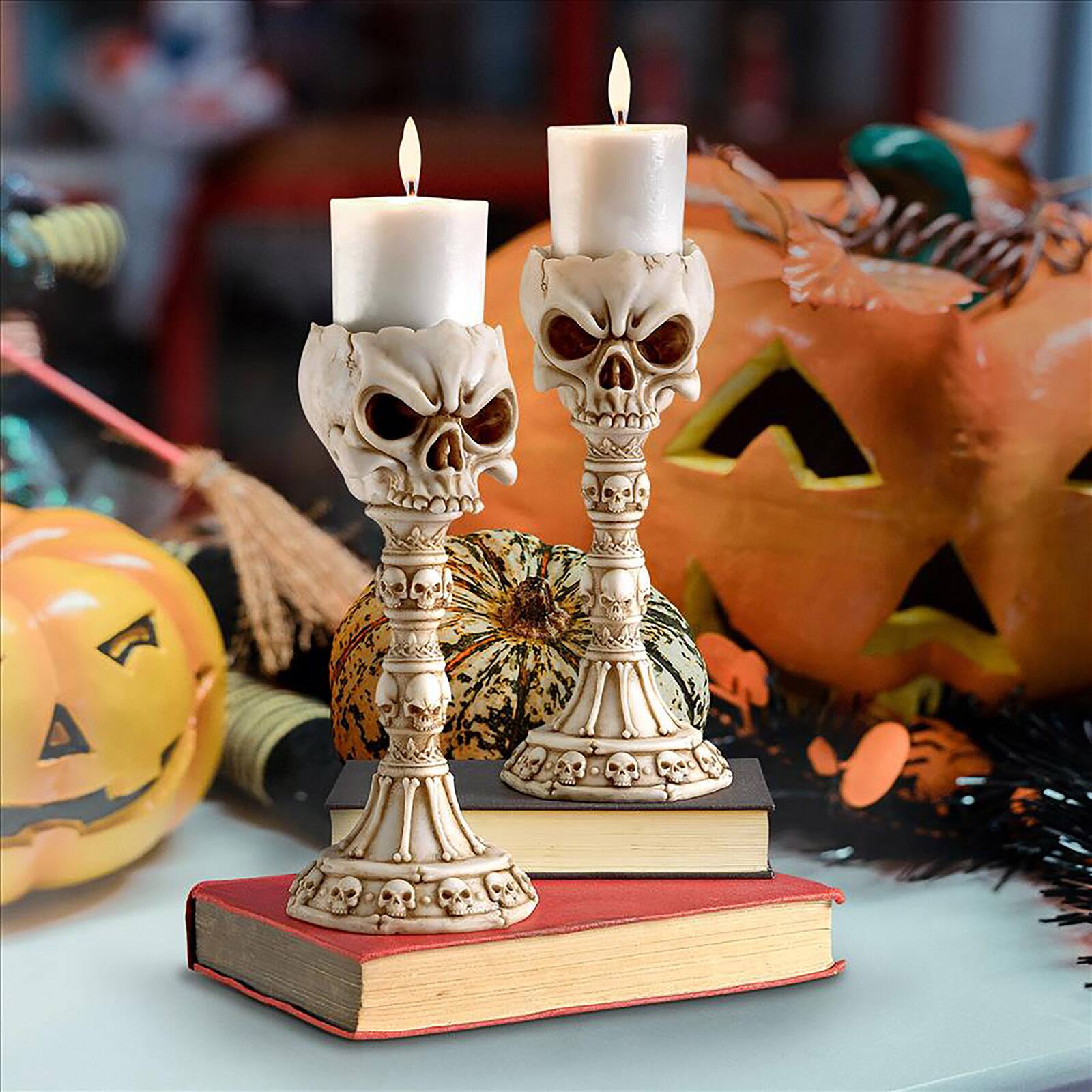 Design Toscano Skullduggery Skull and Sculptural Candlesticks, 2ct.