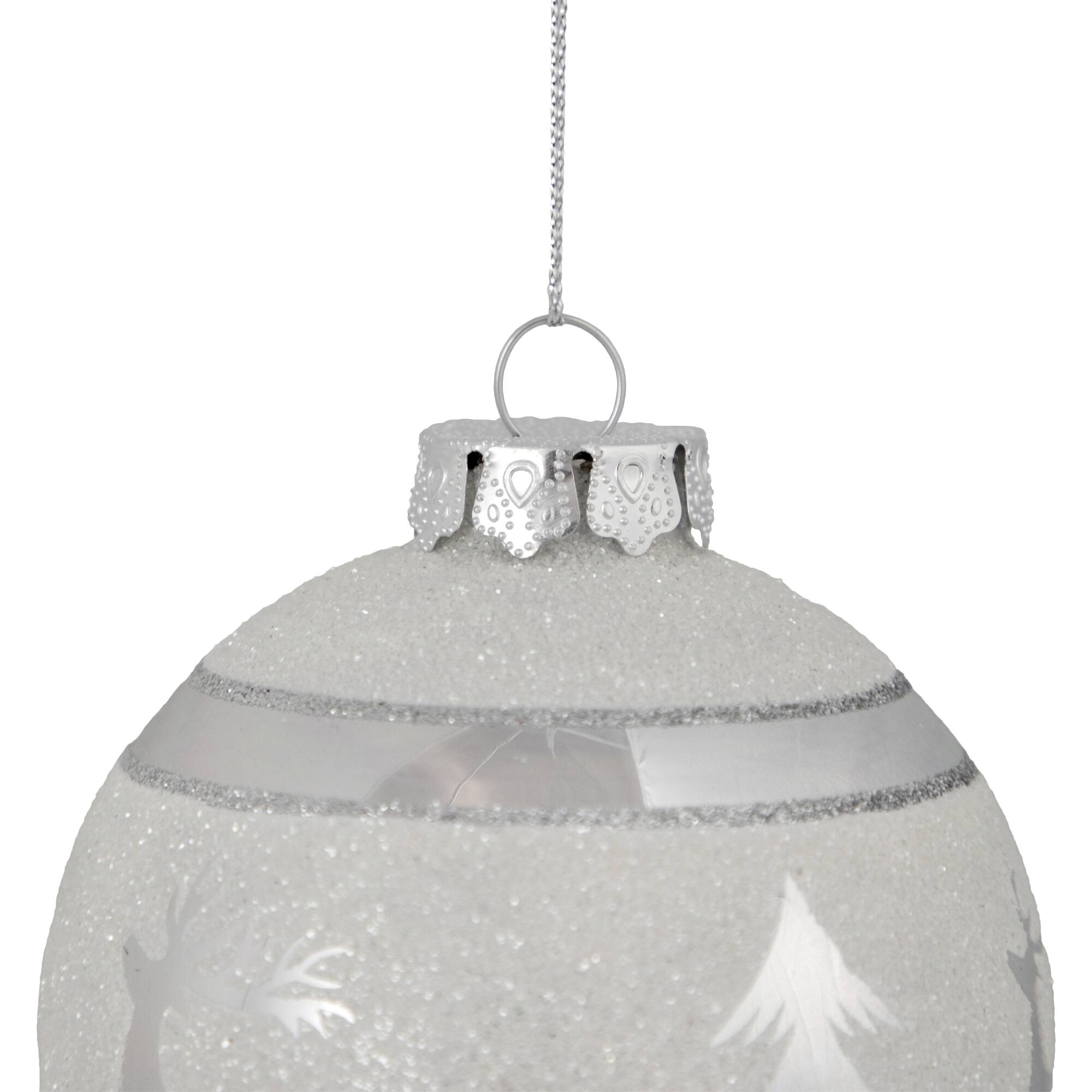 3.5&#x22; White &#x26; Silver Glass Ball Ornament