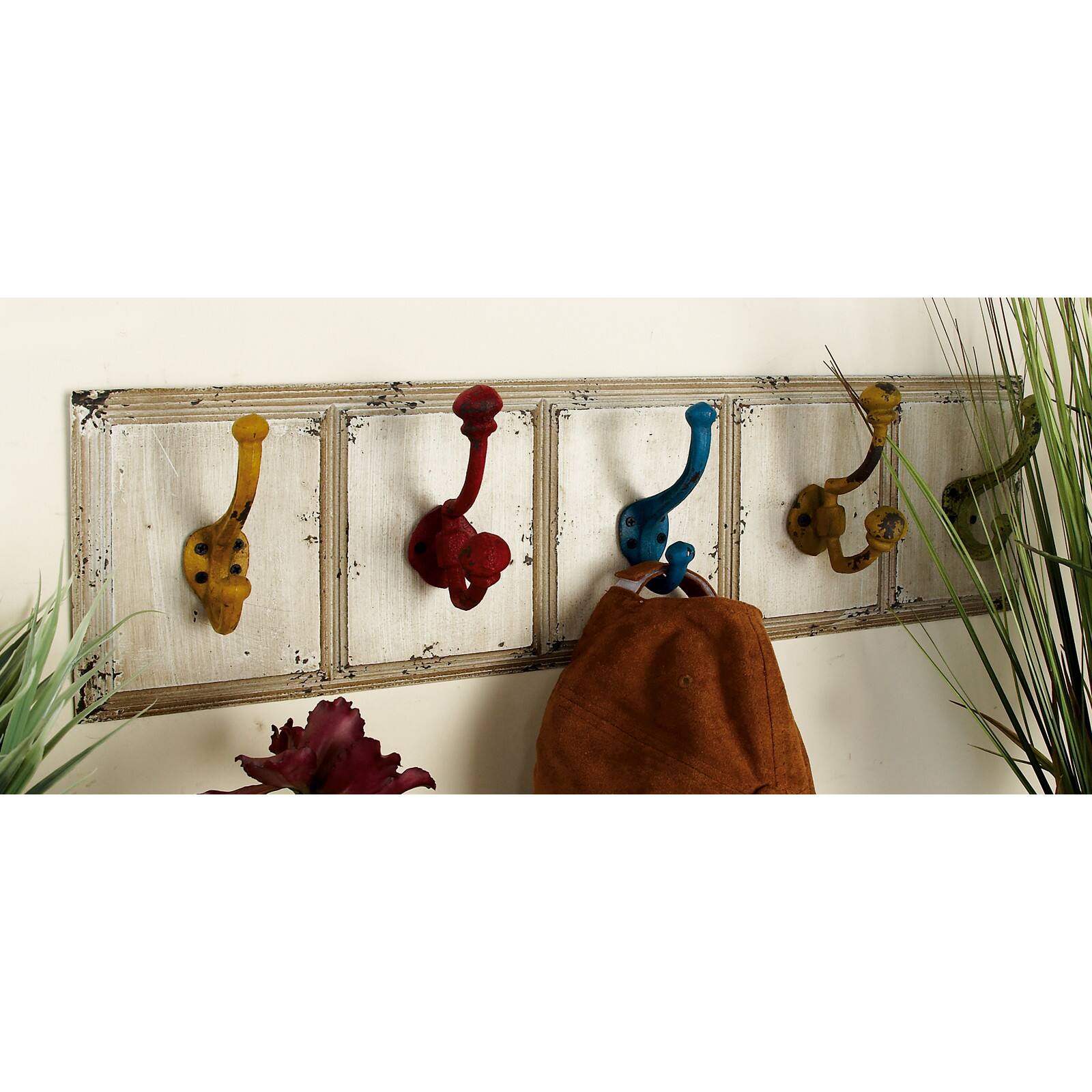 White Wood Farmhouse Wall Hooks, 7" x 24" x 4"