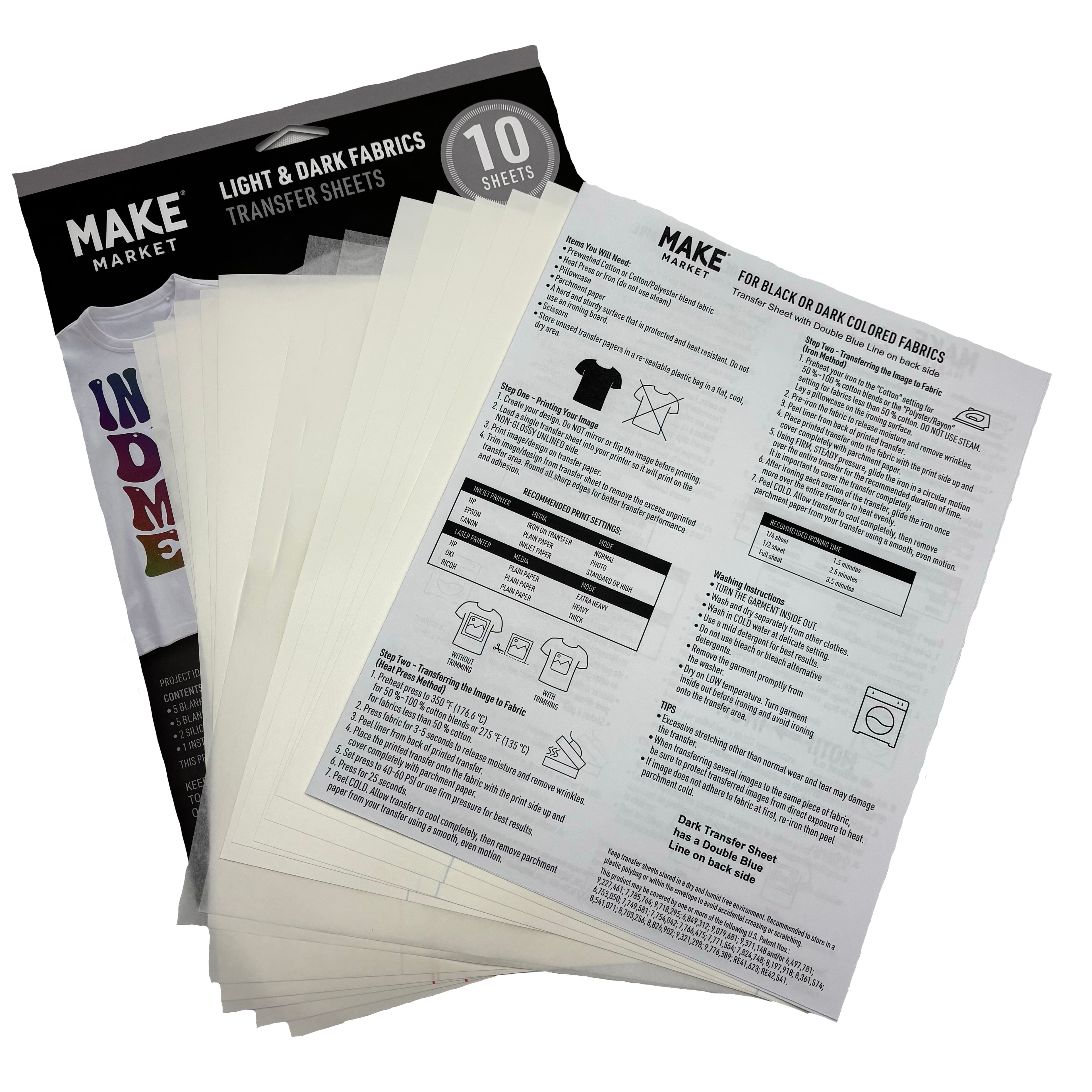 8.5" x 11" Mixed Light & Dark Fabric Transfer Sheets