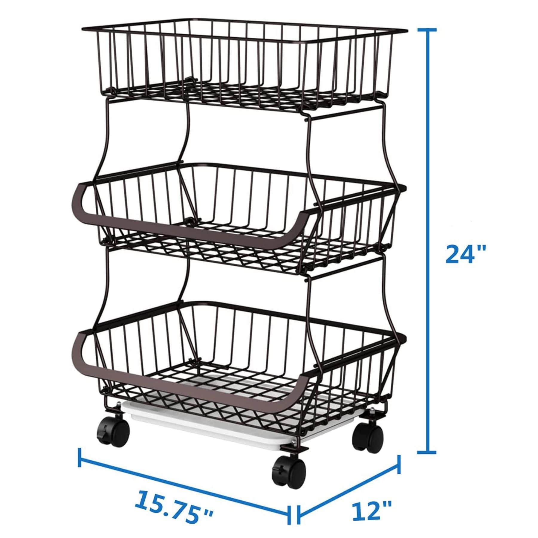 Black 3-Tier Rolling Stackable Utility Cart