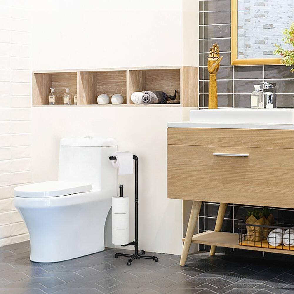 Black Freestanding Toilet Paper Cast Iron Pipe Stand