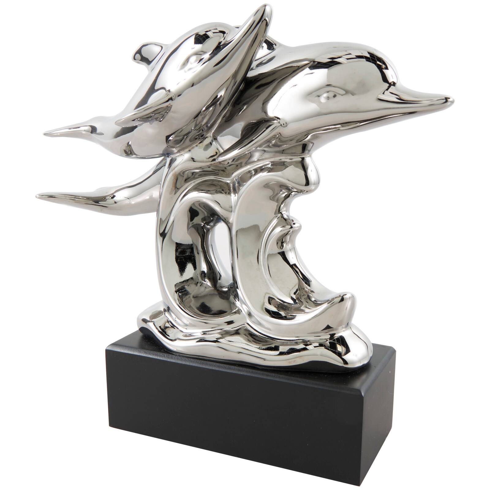 10&#x22; Silver Ceramic Dolphin Sculpture