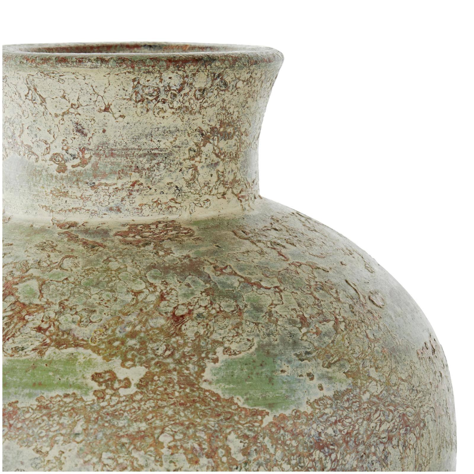 Brown Ceramic Vase with Green Accents