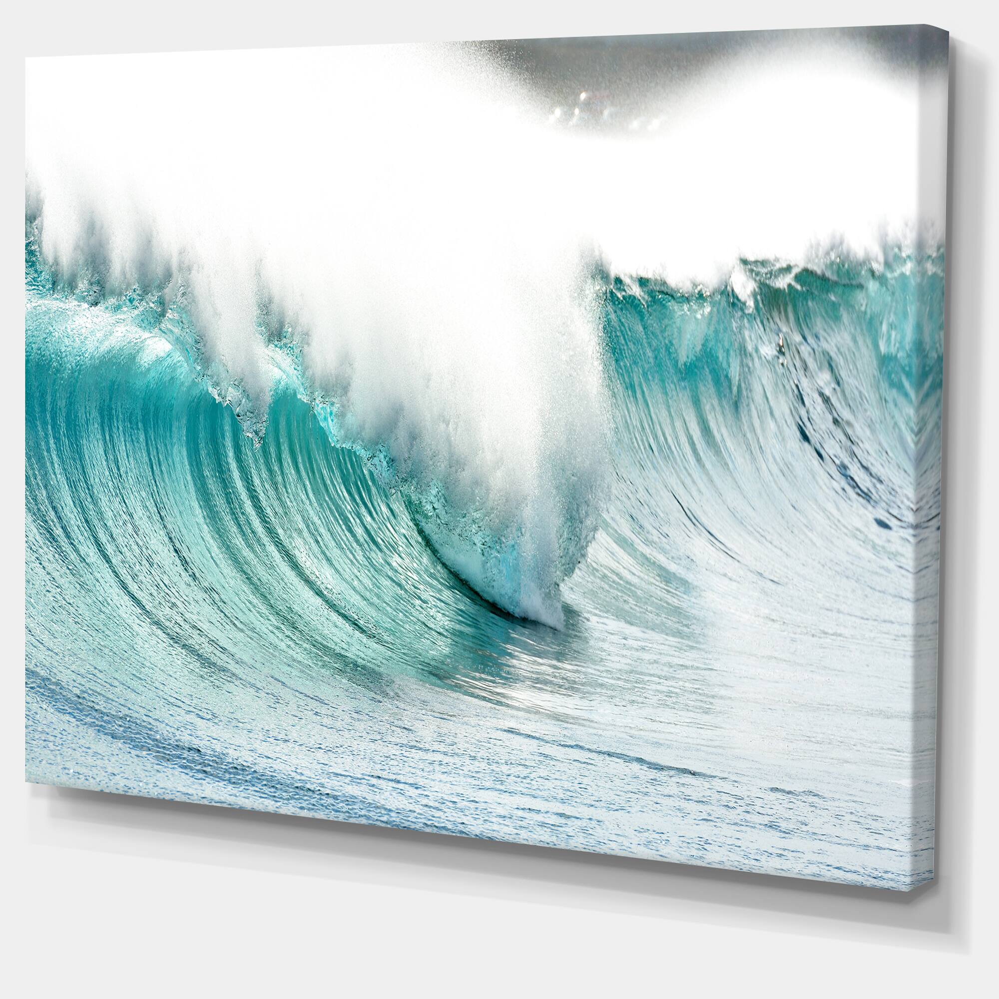 Designart - Massive Blue Waves Breaking Beach - Seashore Canvas Art Print