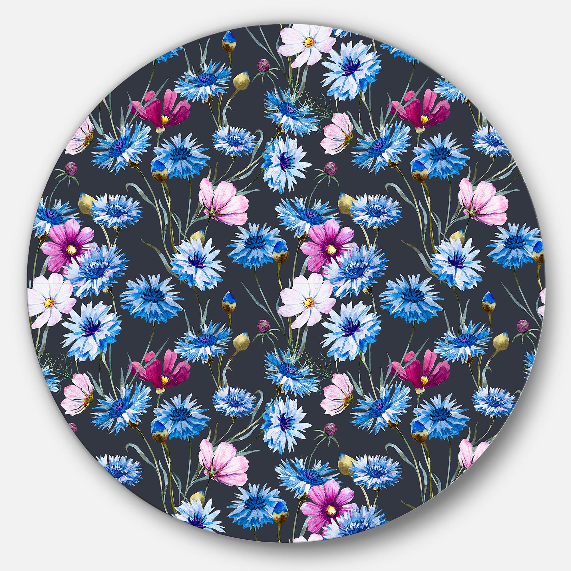 Designart - Multi Color Corn Flowers' Ultra Glossy Floral Metal Circle Wall Art