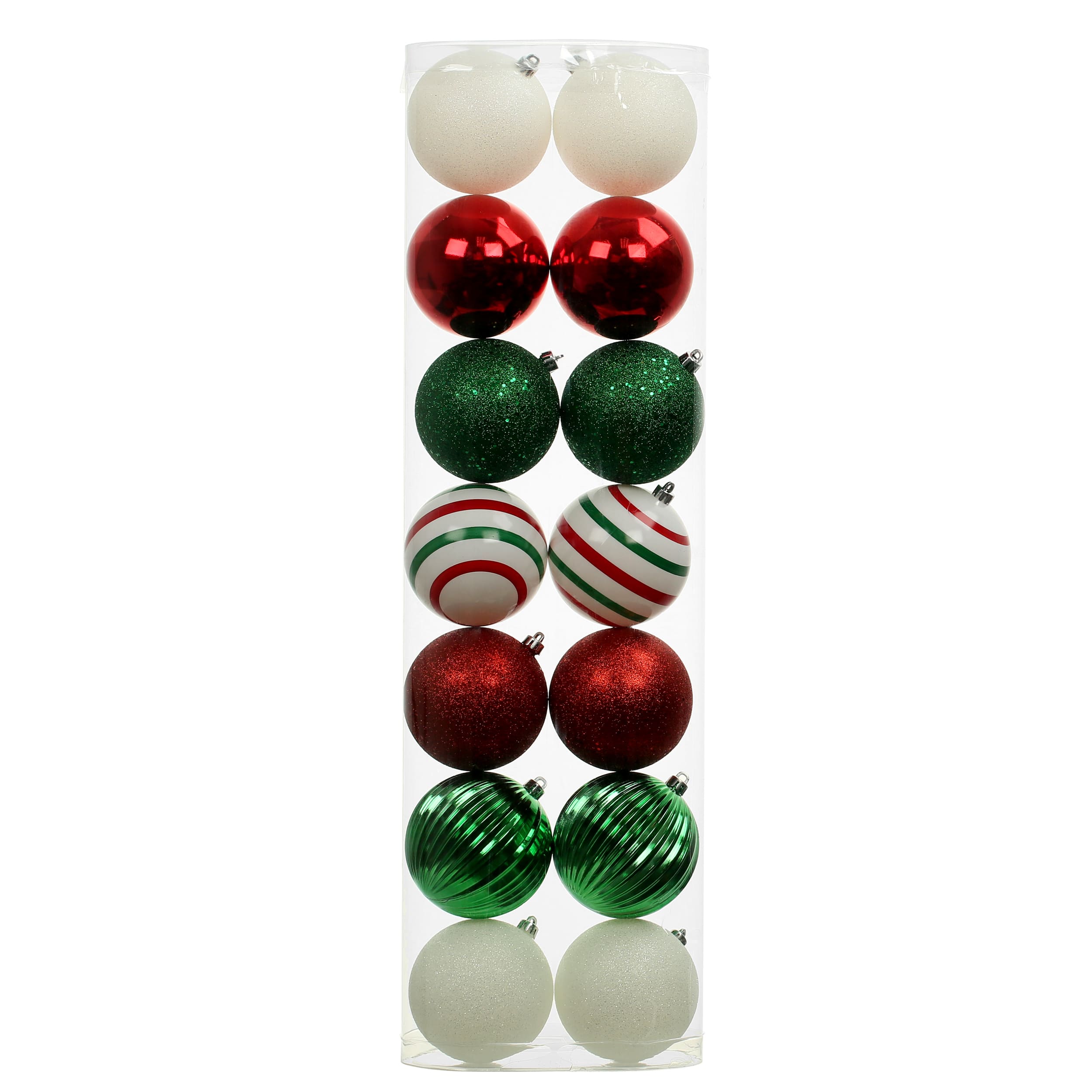 14 Pack 3.8&#x22; Red, Green &#x26; White Peppermint Lane Shatterproof Ornaments by Ashland&#xAE;