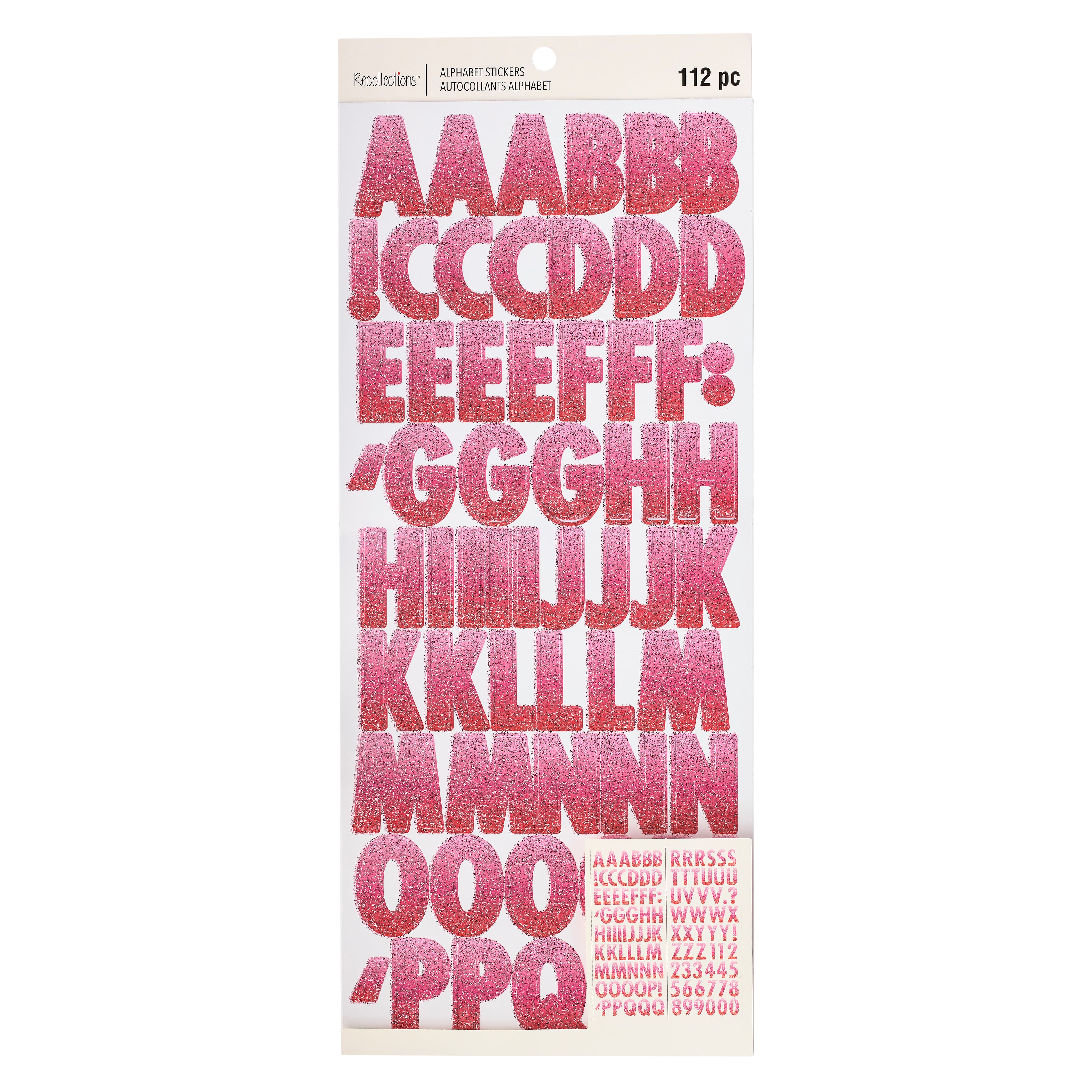 12 Packs: 112 ct. (1,344 total) Glitter Pink Ombre Alphabet Stickers by Recollections™