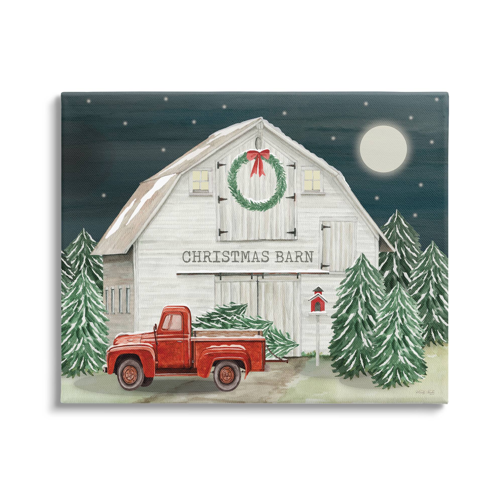 Stupell Industries Nighttime Christmas Barn Farm Canvas Wall Art